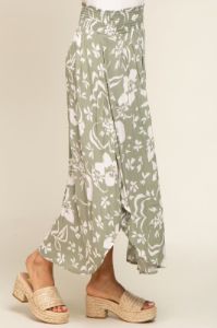 Light Olive Tropical Floral Smocked Waist Round Hem Midi Skirt sold by Pinkblush