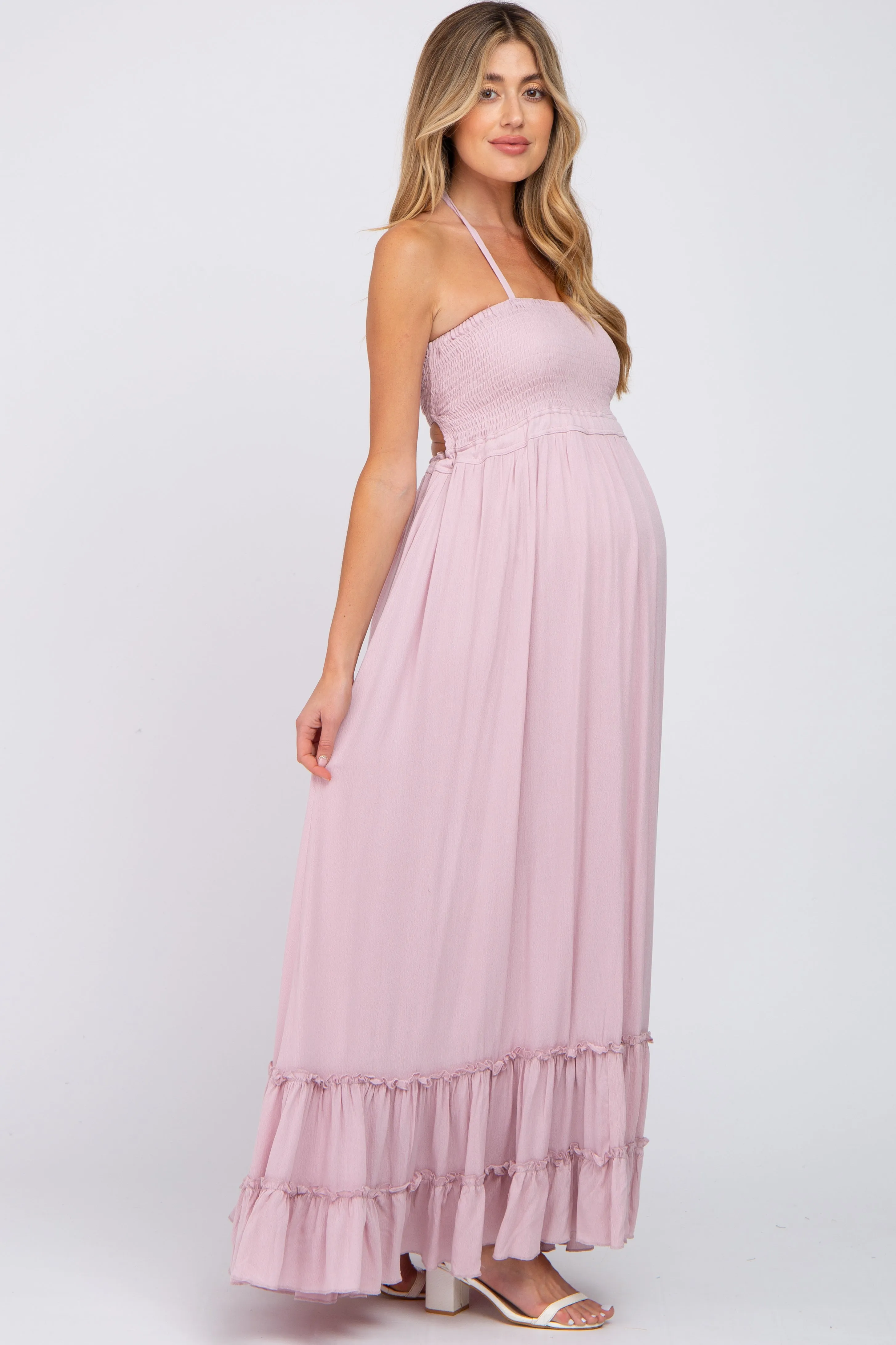 Mauve Halter Neck Cut Out Maternity Maxi Dress sold by Pinkblush product image thumbnail 2