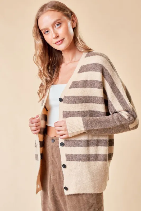 Cream Striped Sweater Cardigan sold by Pinkblush