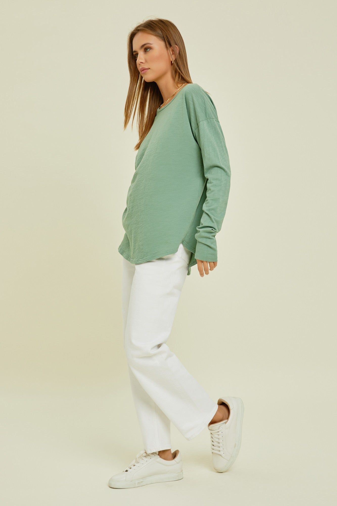 Green Long Sleeve Curved Hem Top sold by Pinkblush product image thumbnail 2