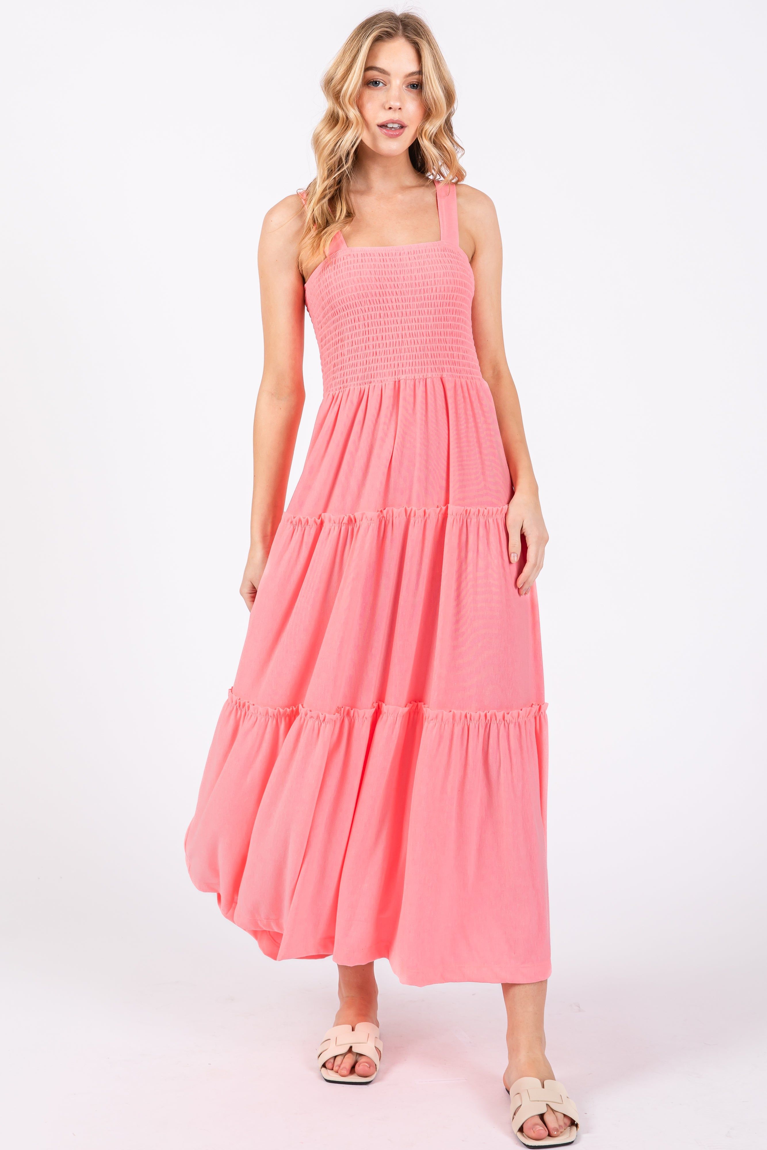 Salmon Sleeveless Tiered Maxi Dress sold by Pinkblush