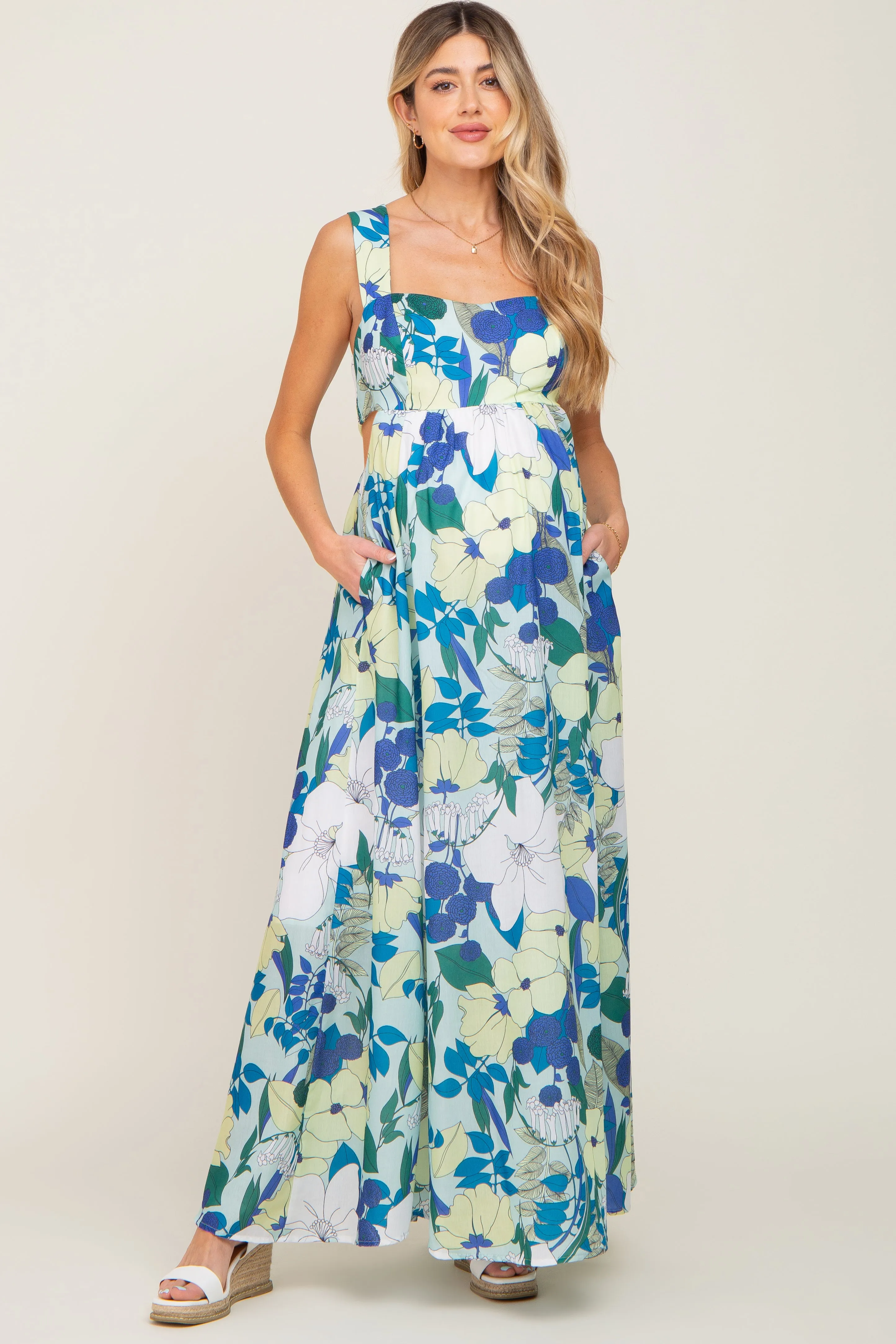 Mint Green Floral Cut Out Maternity Maxi Dress sold by Pinkblush product image thumbnail 4