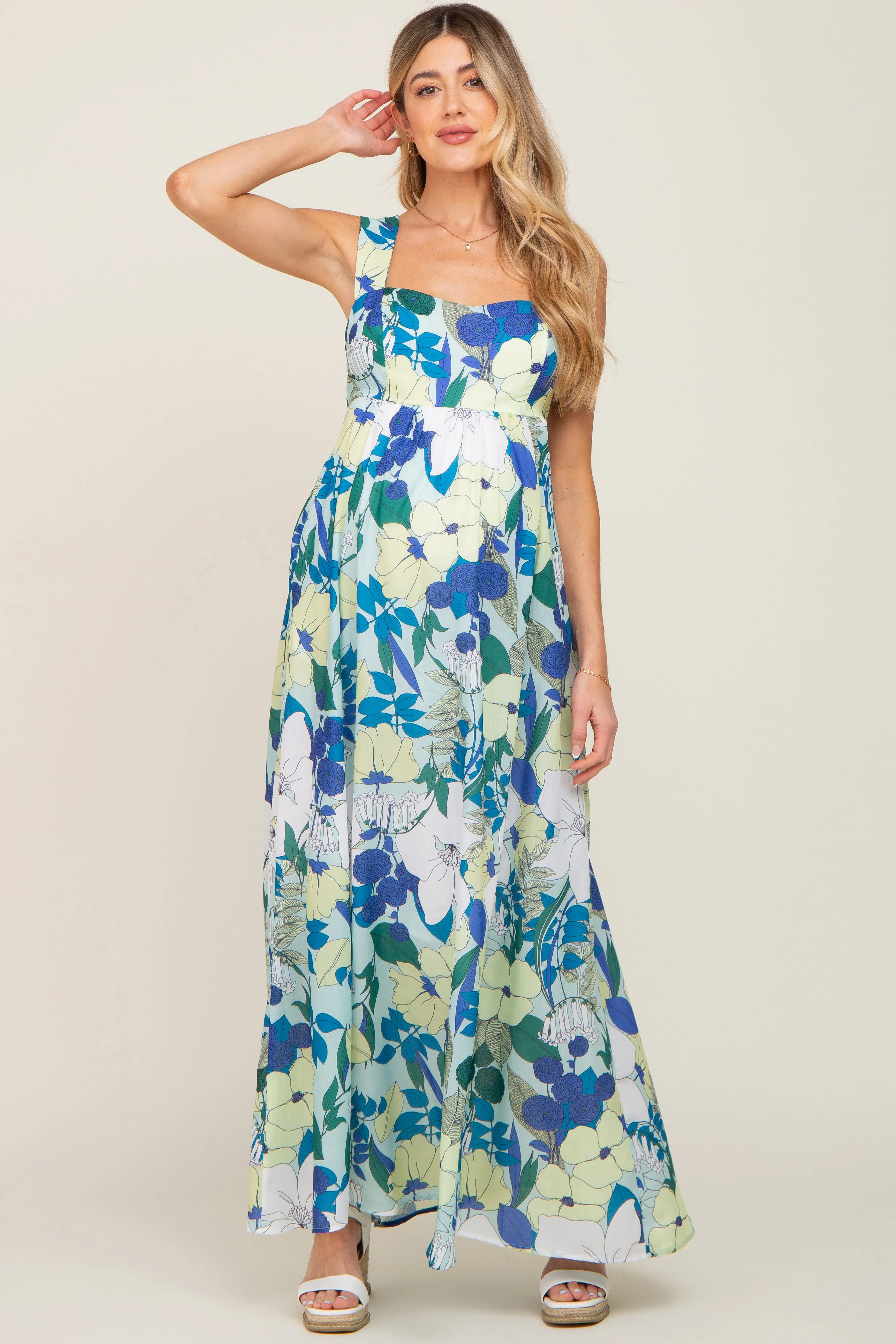 Mint Green Floral Cut Out Maternity Maxi Dress sold by Pinkblush