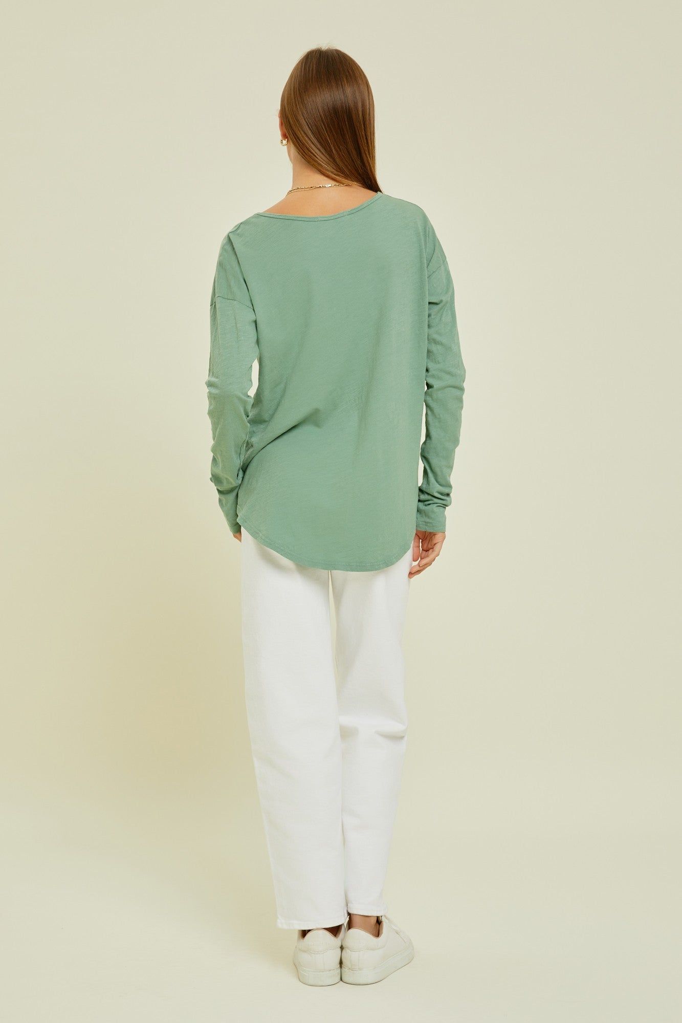 Green Long Sleeve Curved Hem Top sold by Pinkblush product image thumbnail 3