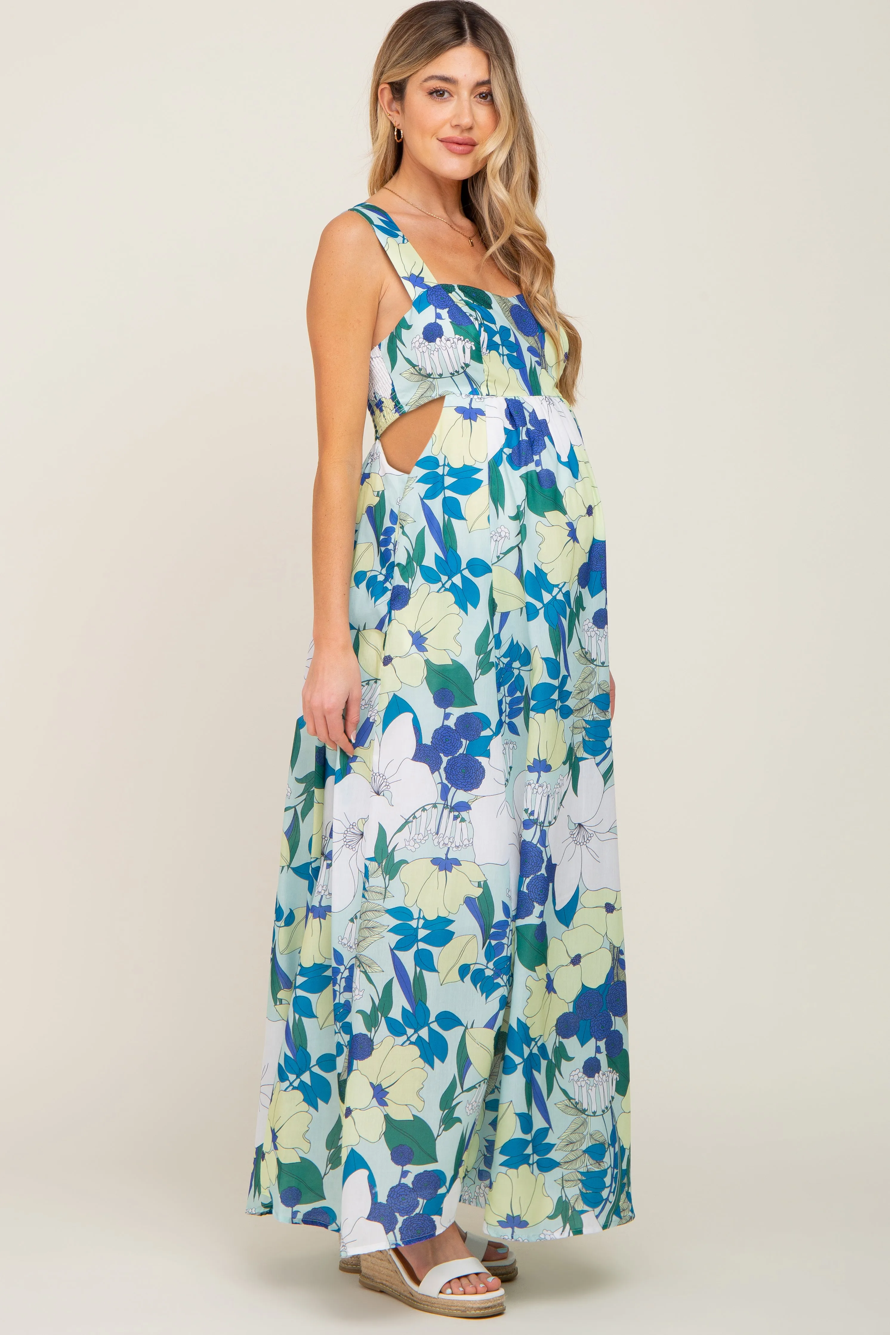 Mint Green Floral Cut Out Maternity Maxi Dress sold by Pinkblush product image thumbnail 2