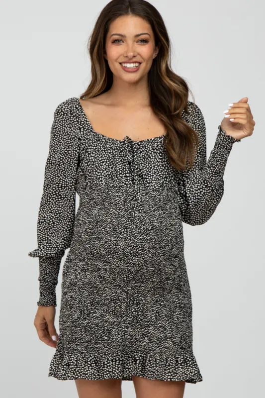 Black Leaf Print Smocked Maternity Dress sold by Pinkblush