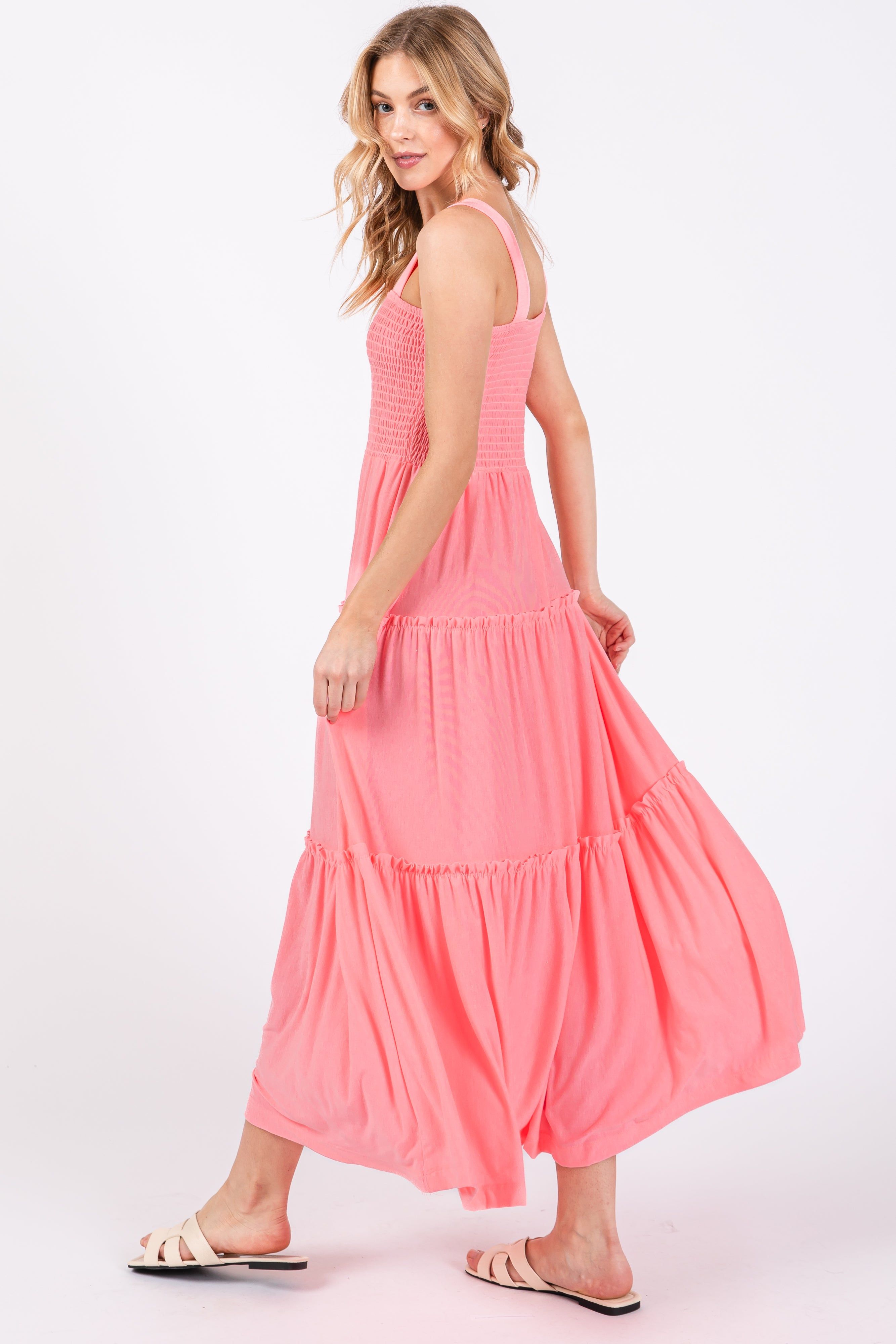 Salmon Sleeveless Tiered Maxi Dress sold by Pinkblush product image thumbnail 3