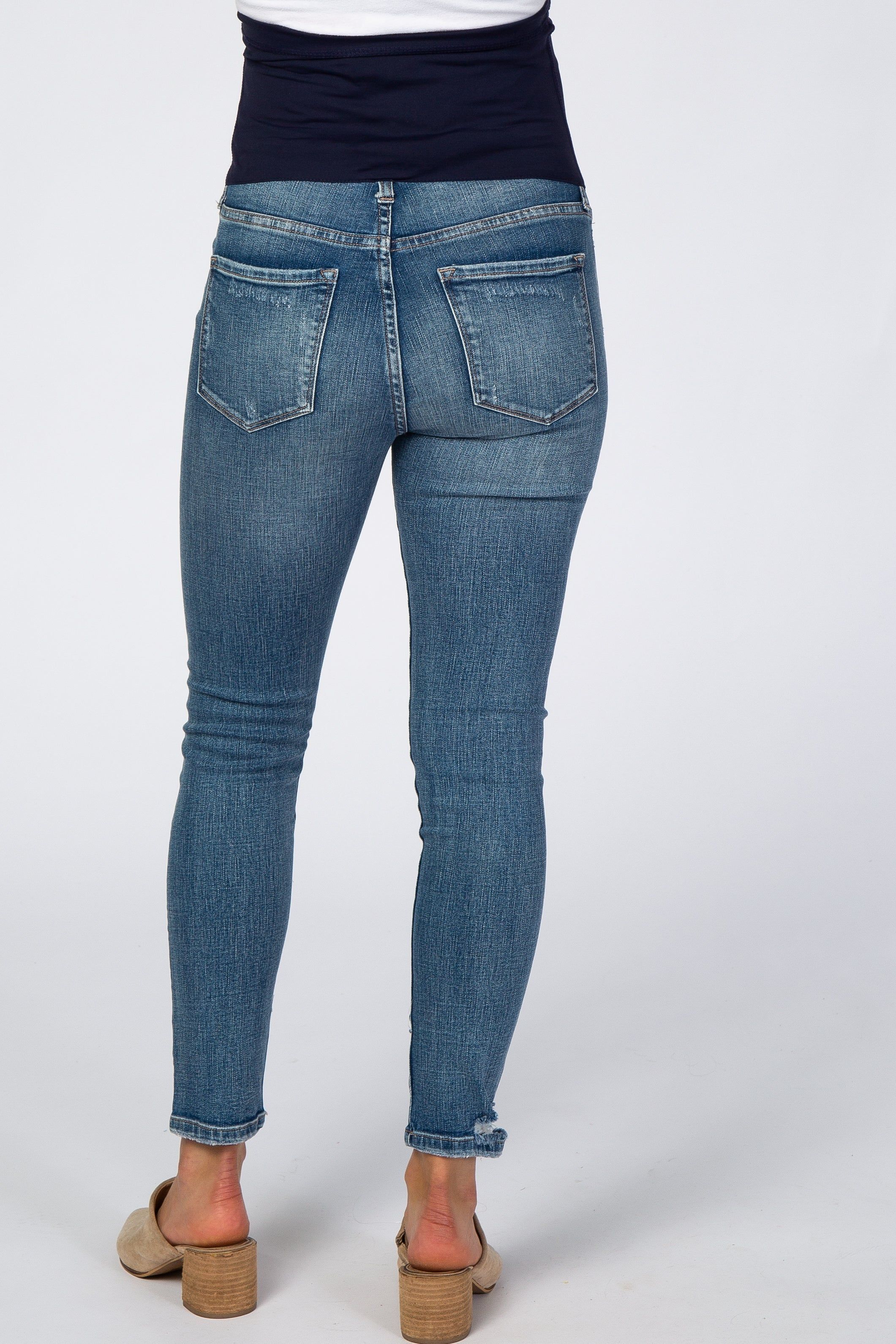 Blue Distressed Maternity Skinny Jeans sold by Pinkblush product image thumbnail 4