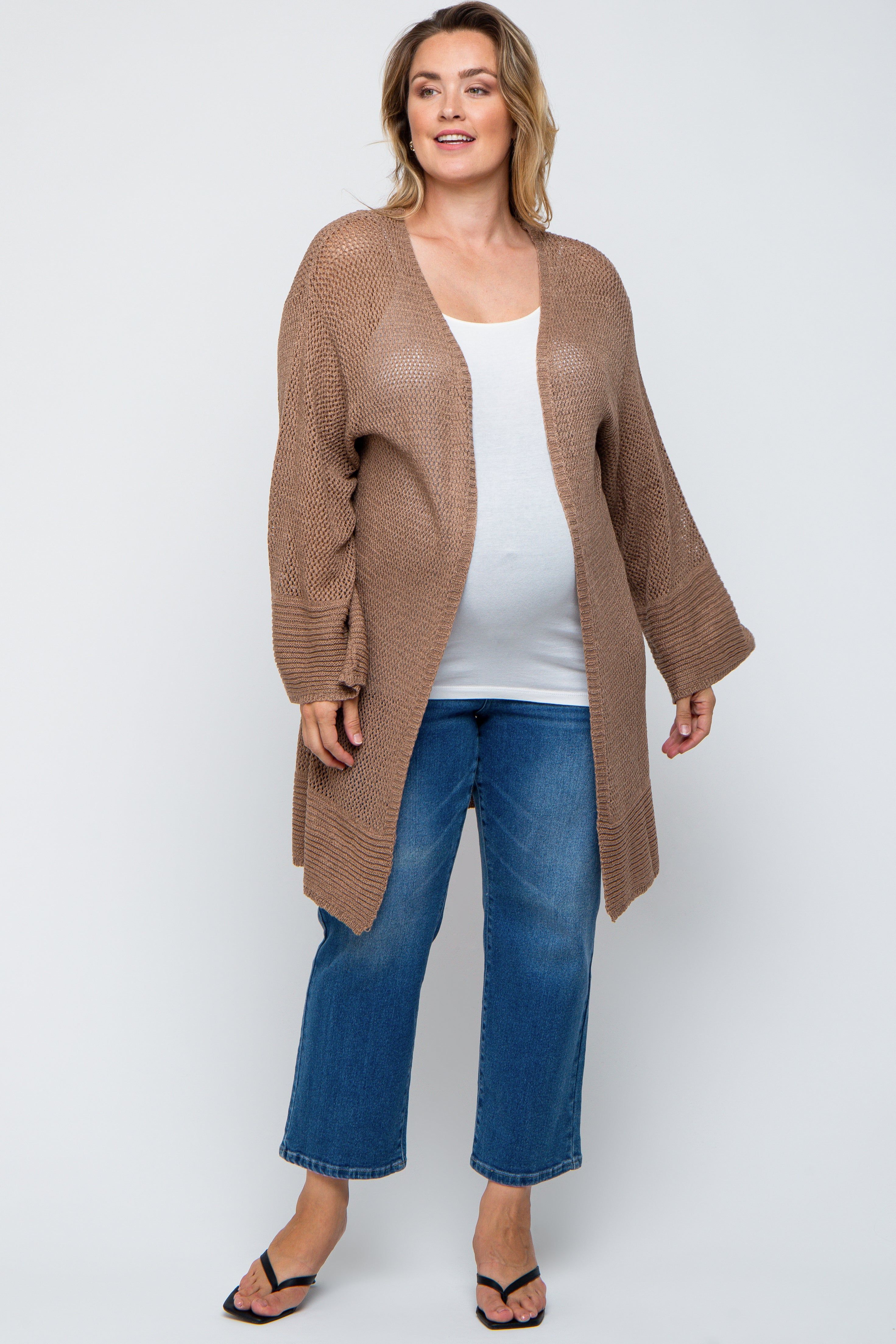Mocha Knit Bell Sleeve Plus Maternity Cardigan sold by Pinkblush product image thumbnail 3
