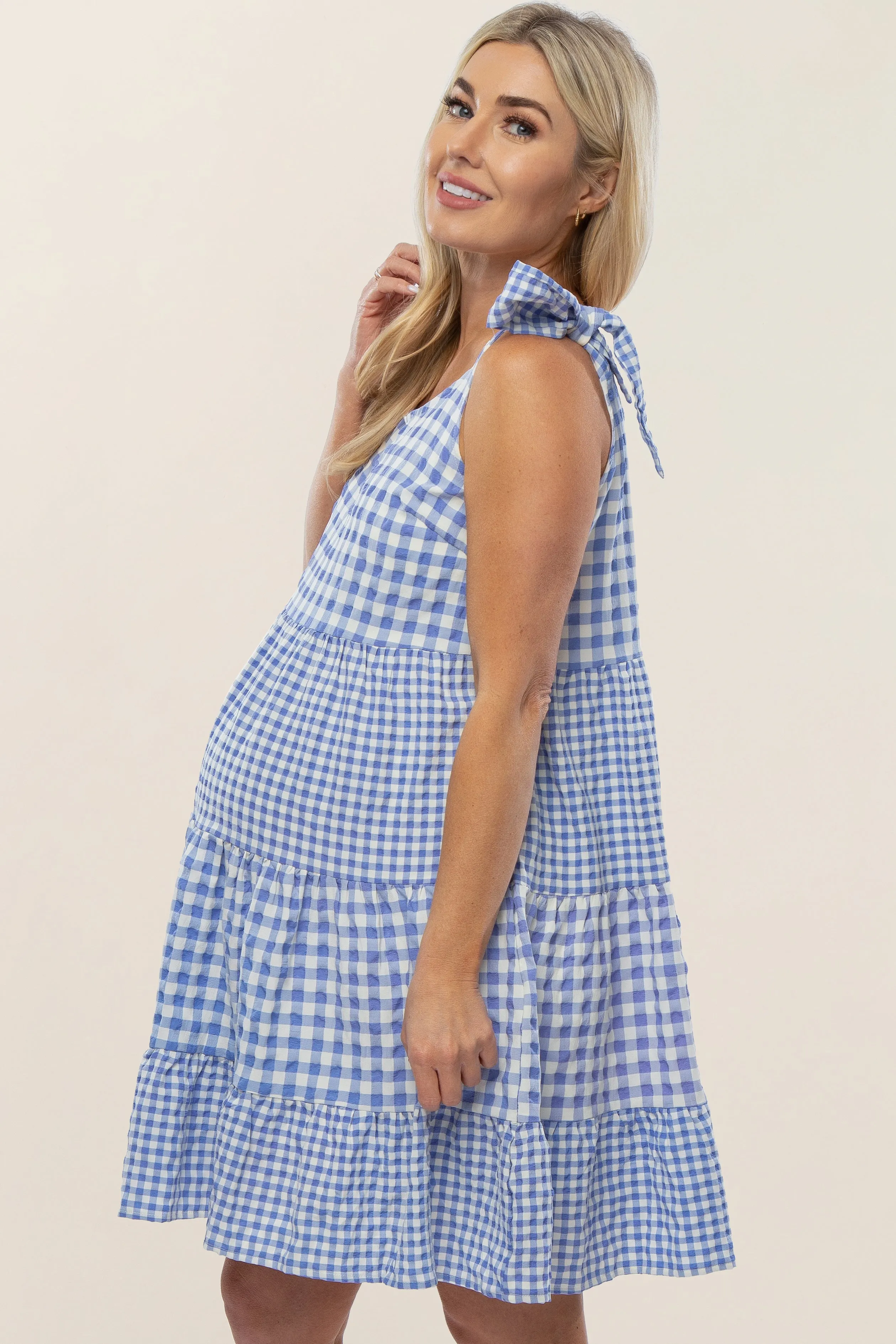 Blue Gingham Tiered Maternity Dress sold by Pinkblush product image thumbnail 2