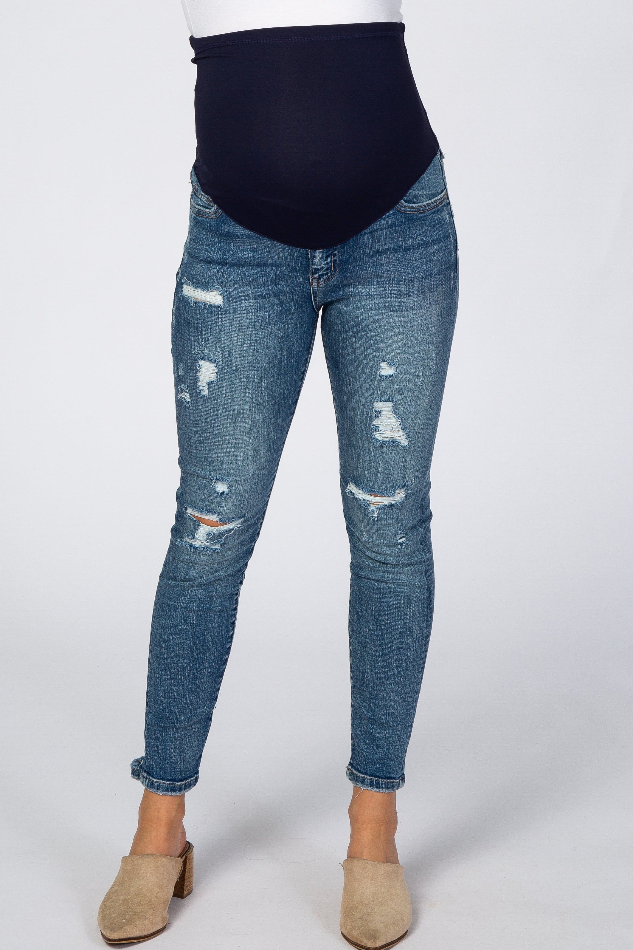 Blue Distressed Maternity Skinny Jeans sold by Pinkblush product image thumbnail 2