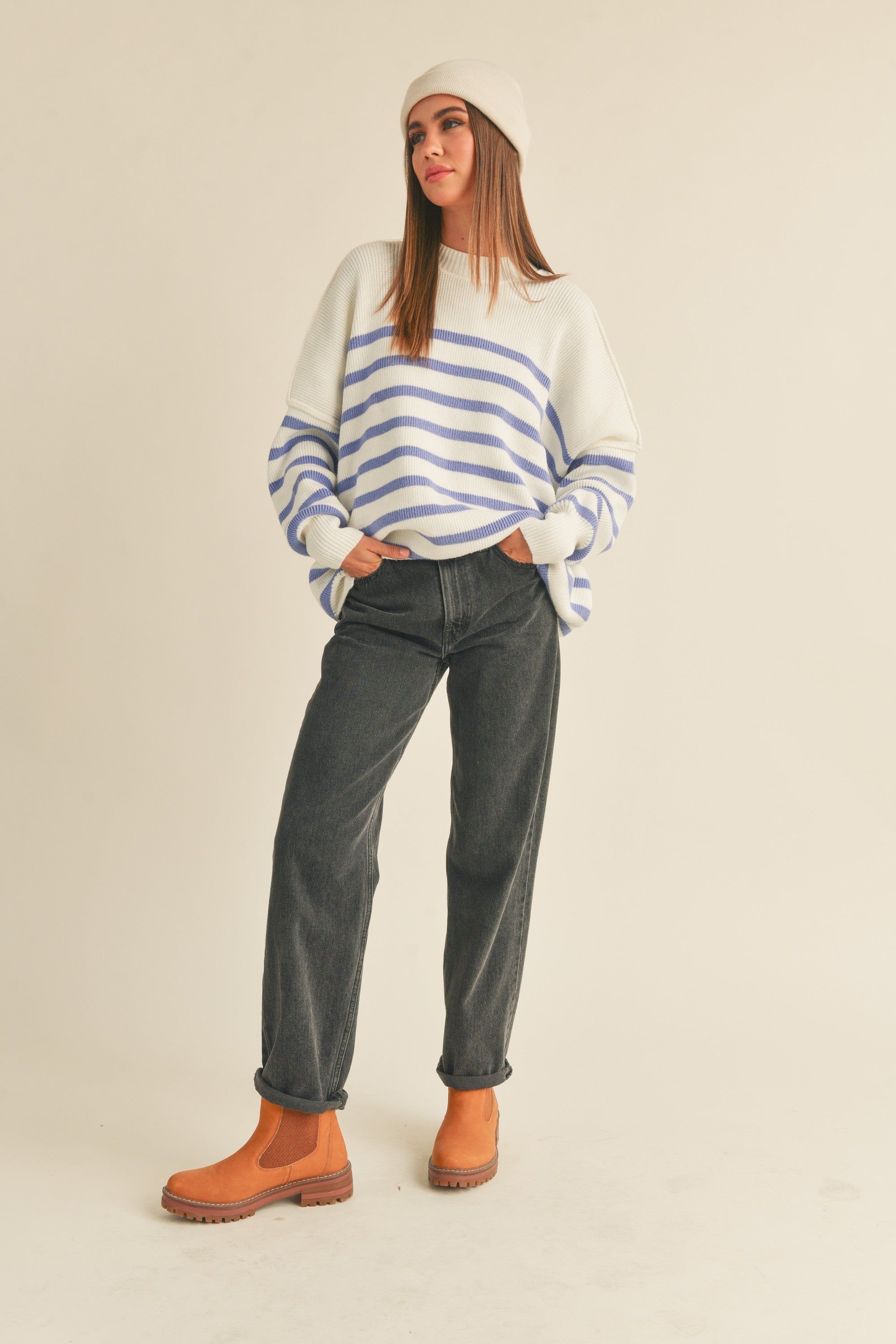 Periwinkle Striped Drop Shoulder Maternity Sweater sold by Pinkblush product image thumbnail 4