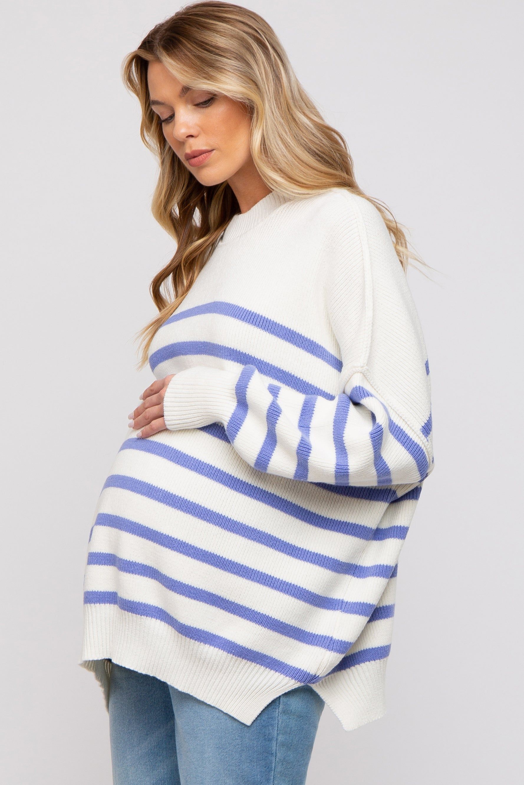 Periwinkle Striped Drop Shoulder Maternity Sweater sold by Pinkblush product image thumbnail 2