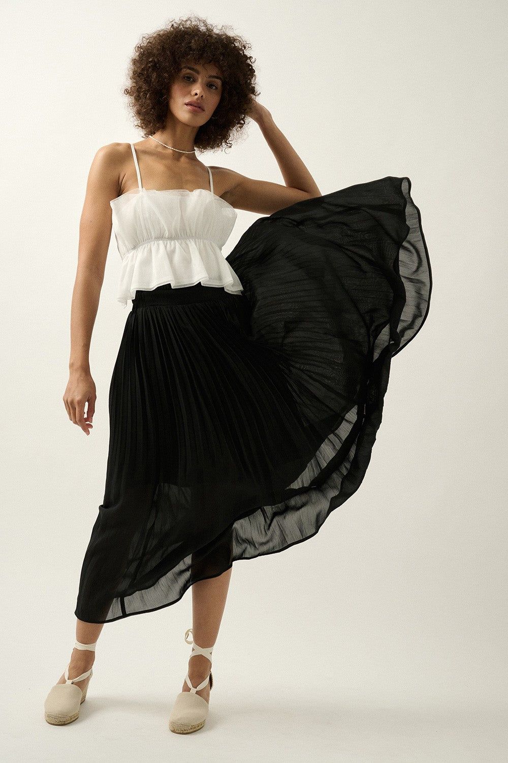 Black Solid Pleated Chiffon Maxi Skirt sold by Pinkblush