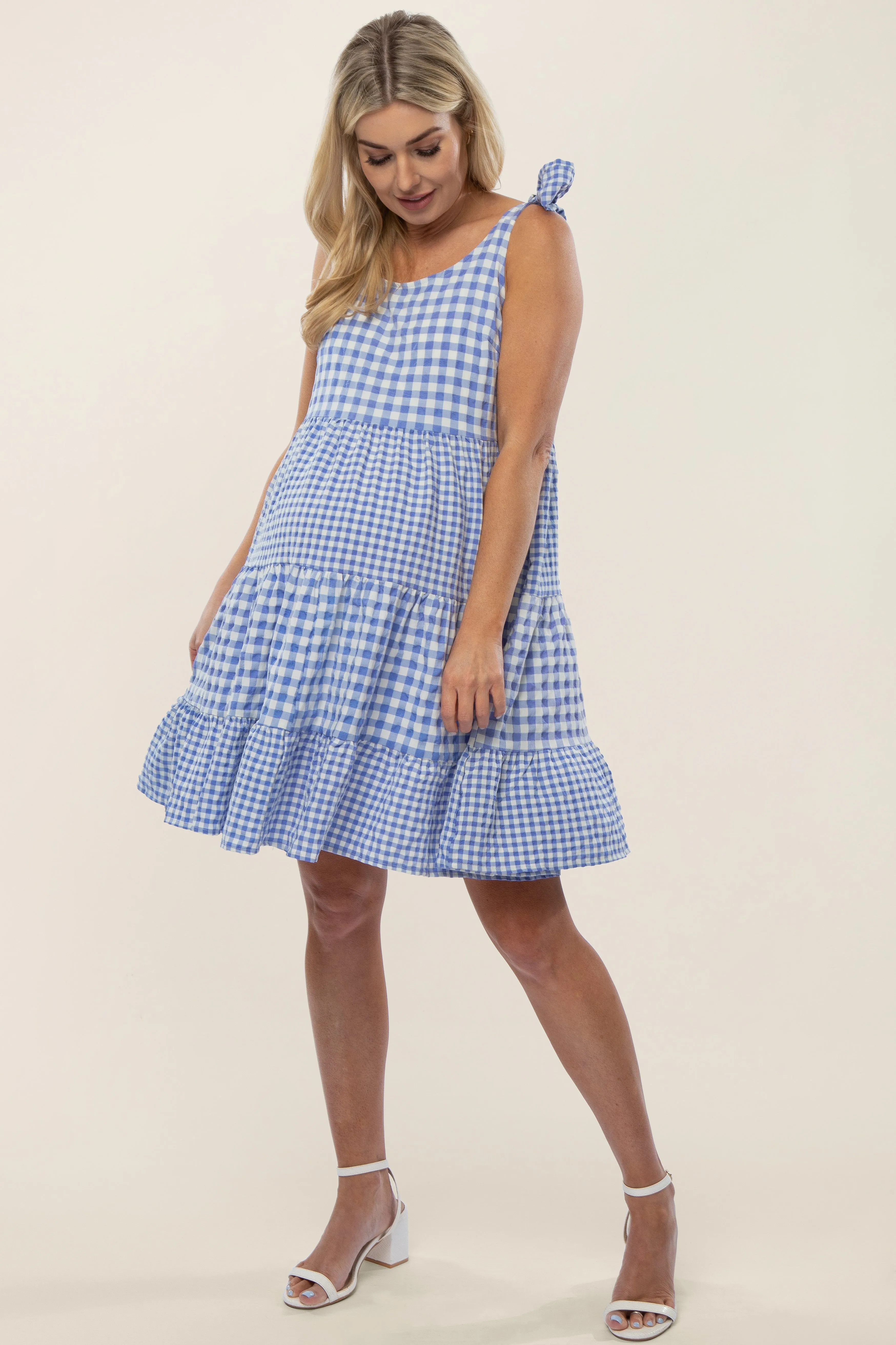 Blue Gingham Tiered Maternity Dress sold by Pinkblush product image thumbnail 4