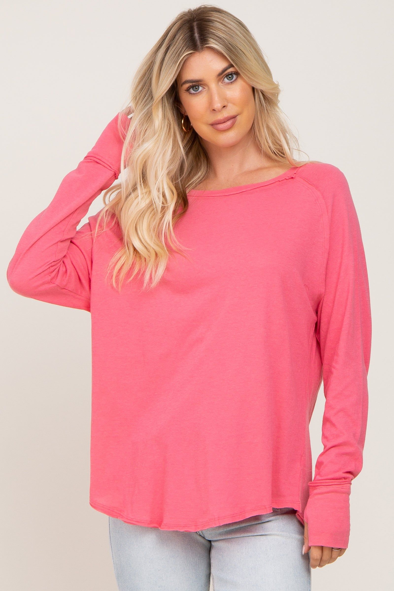 Fuchsia Distressed Seam Maternity Long Sleeve Top sold by Pinkblush product image thumbnail 5