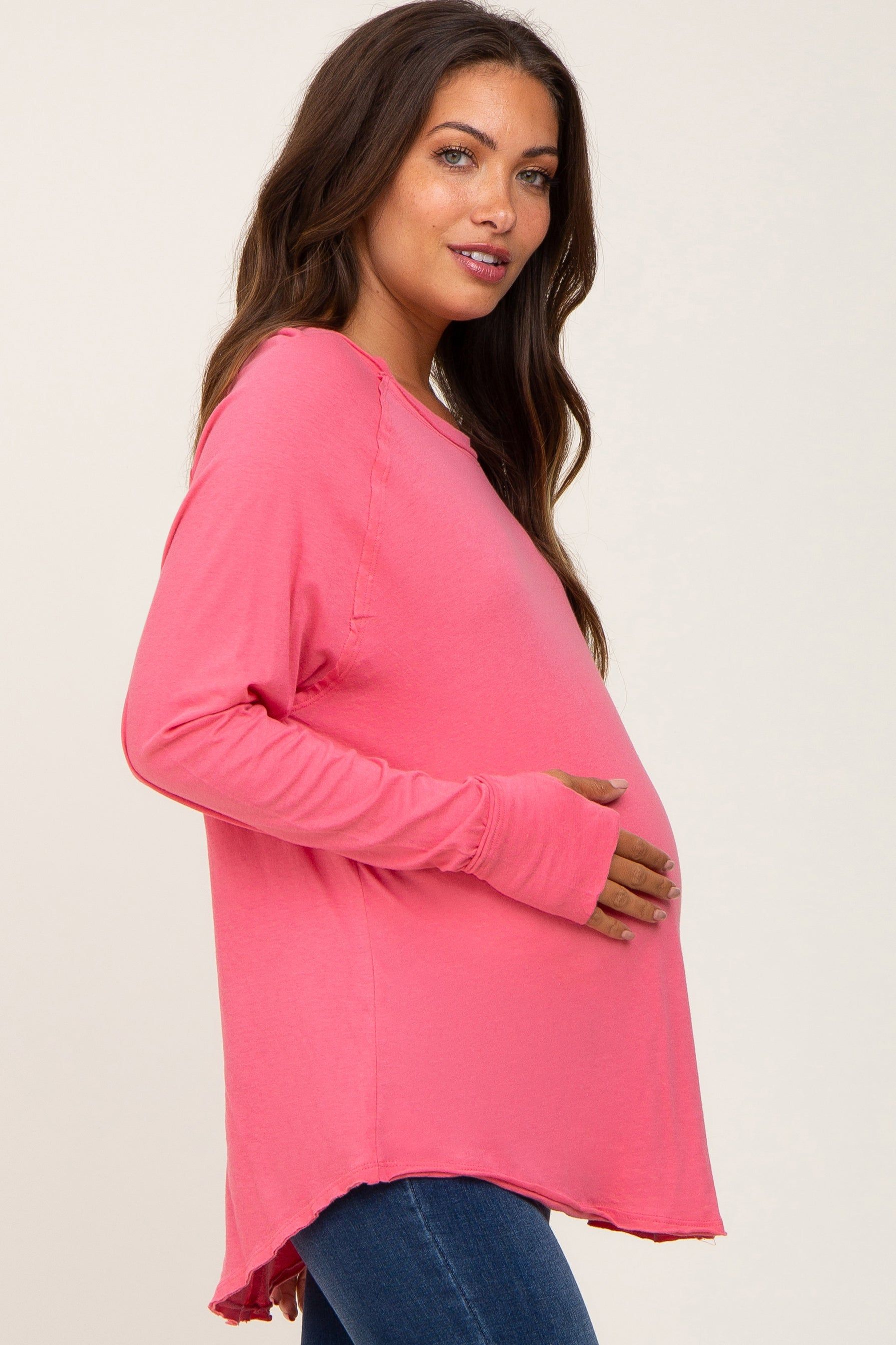 Fuchsia Distressed Seam Maternity Long Sleeve Top sold by Pinkblush product image thumbnail 2