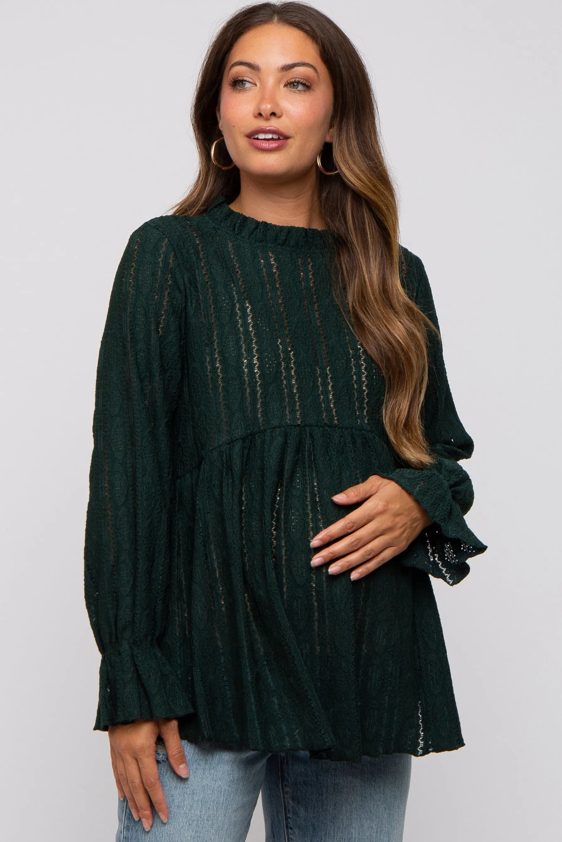 Forest Green Lace Ruffled Neck Maternity Top sold by Pinkblush