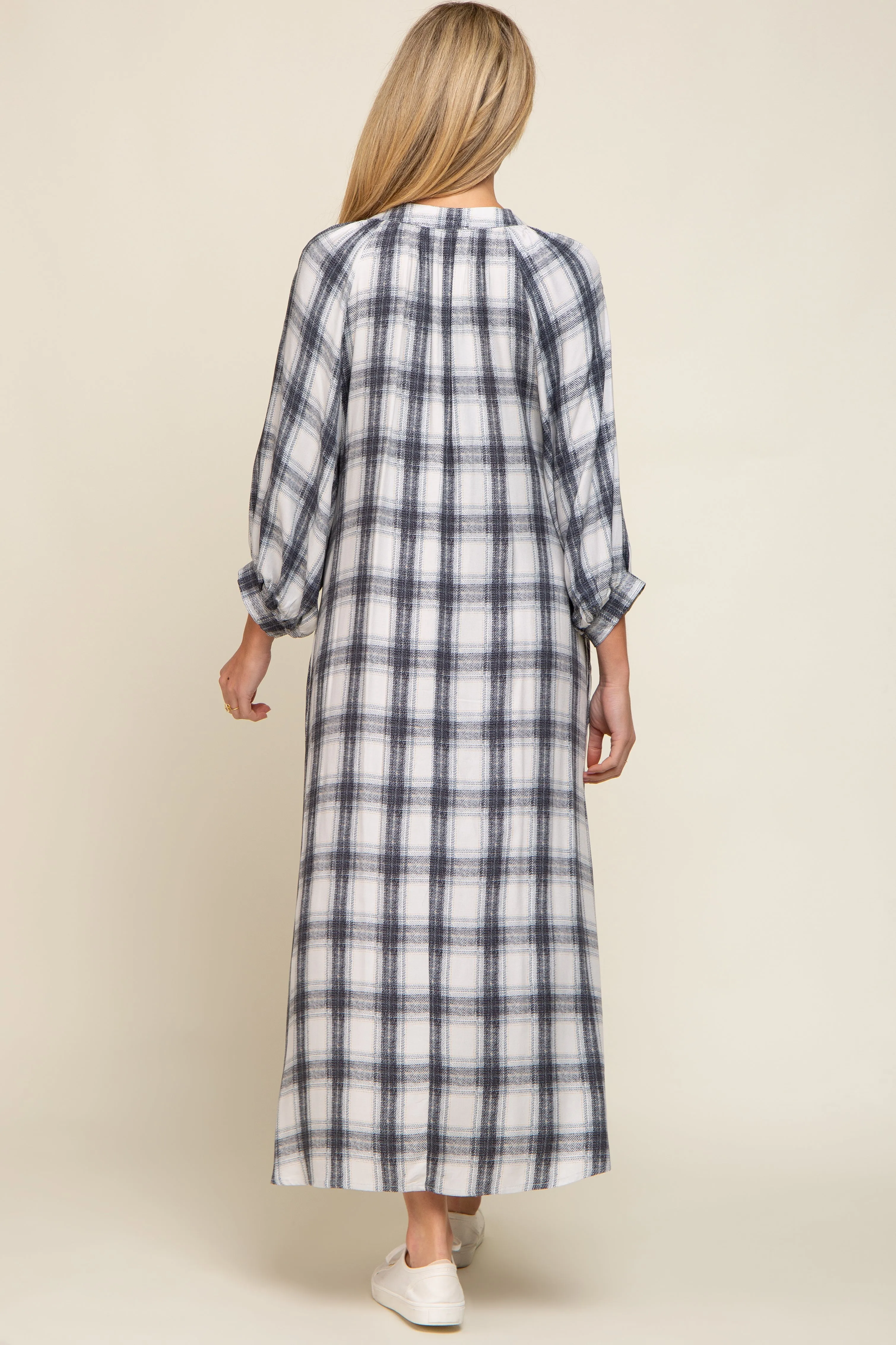 Ivory Plaid 3/4 Sleeve Maternity Midi Dress sold by Pinkblush product image thumbnail 4
