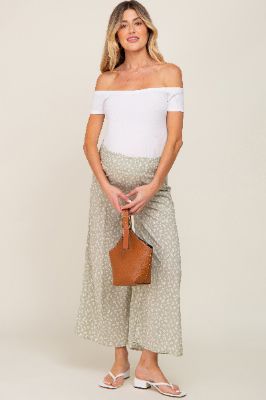 Mint Leaf Print Smocked Waist Maternity Pants sold by Pinkblush