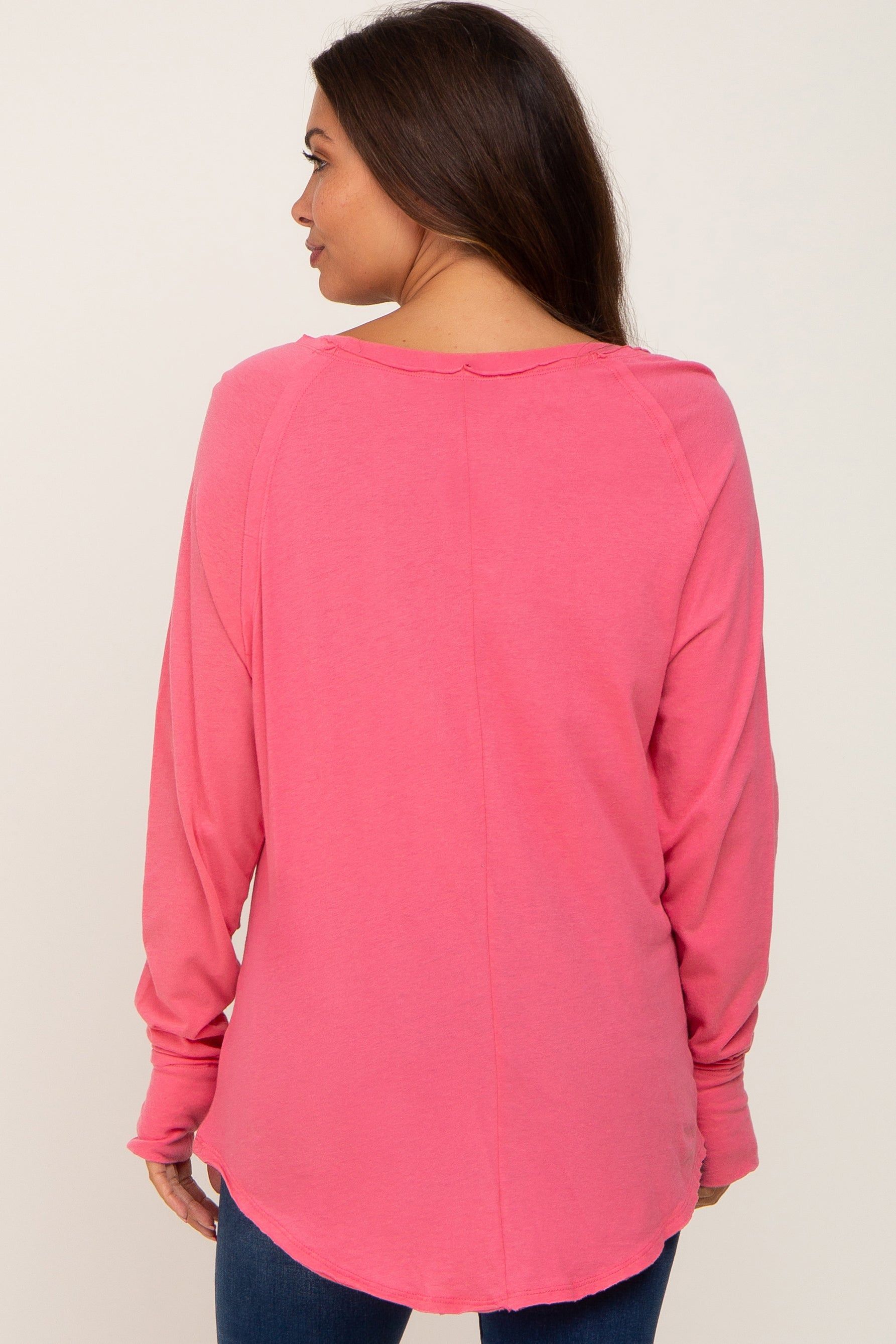 Fuchsia Distressed Seam Maternity Long Sleeve Top sold by Pinkblush product image thumbnail 3