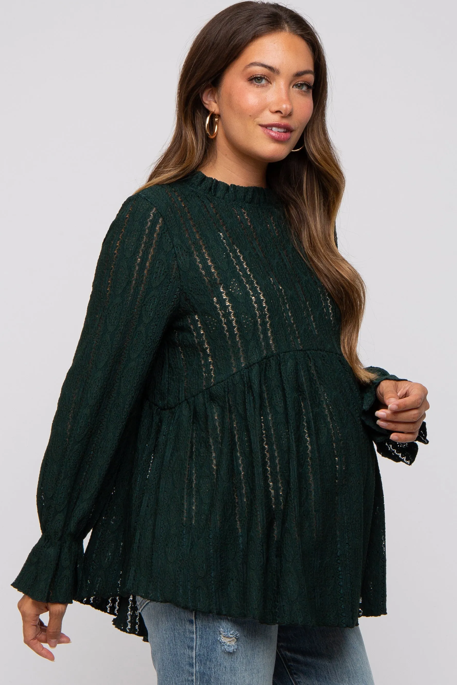 Forest Green Lace Ruffled Neck Maternity Top sold by Pinkblush product image thumbnail 2