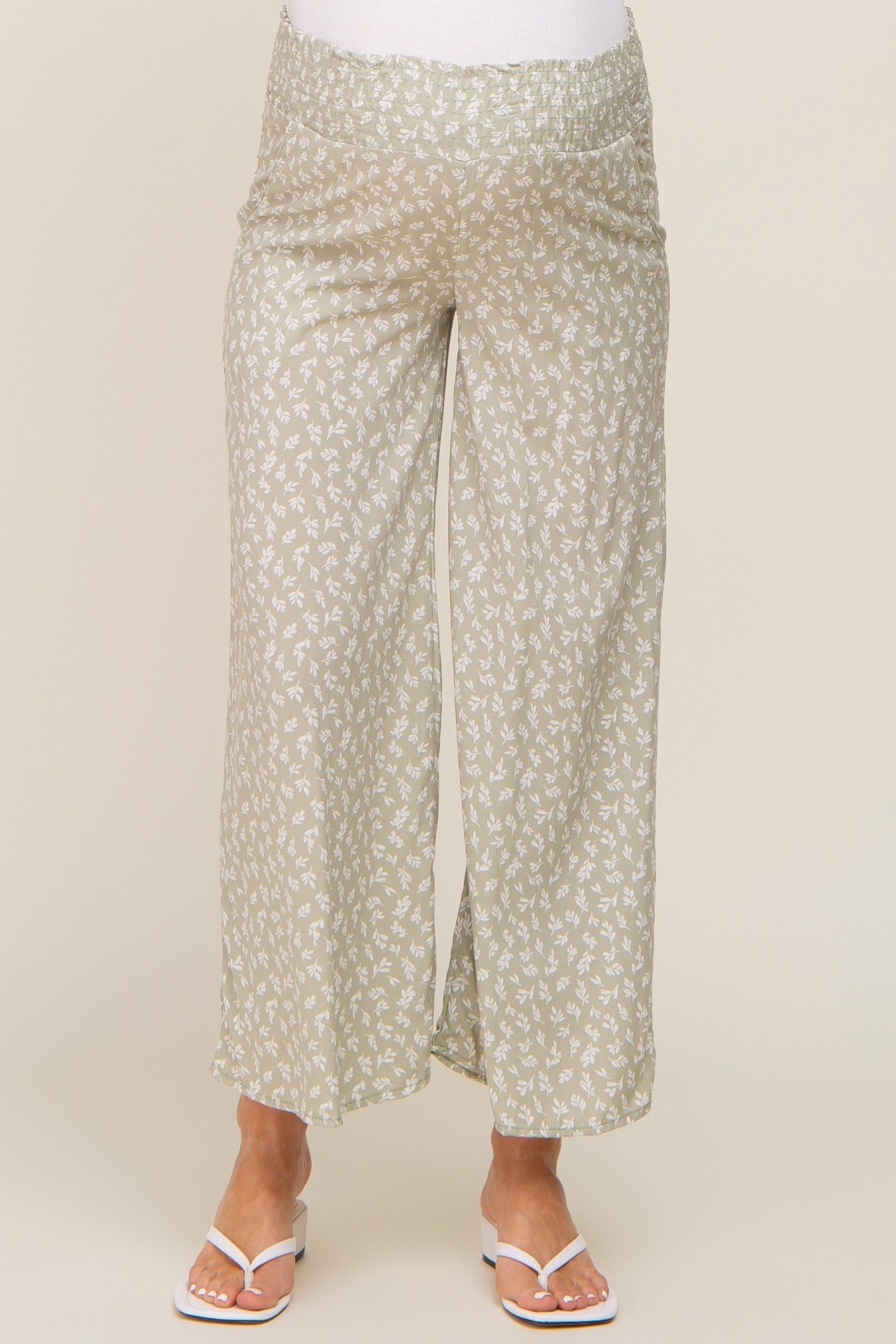 Mint Leaf Print Smocked Waist Maternity Pants sold by Pinkblush product image thumbnail 2
