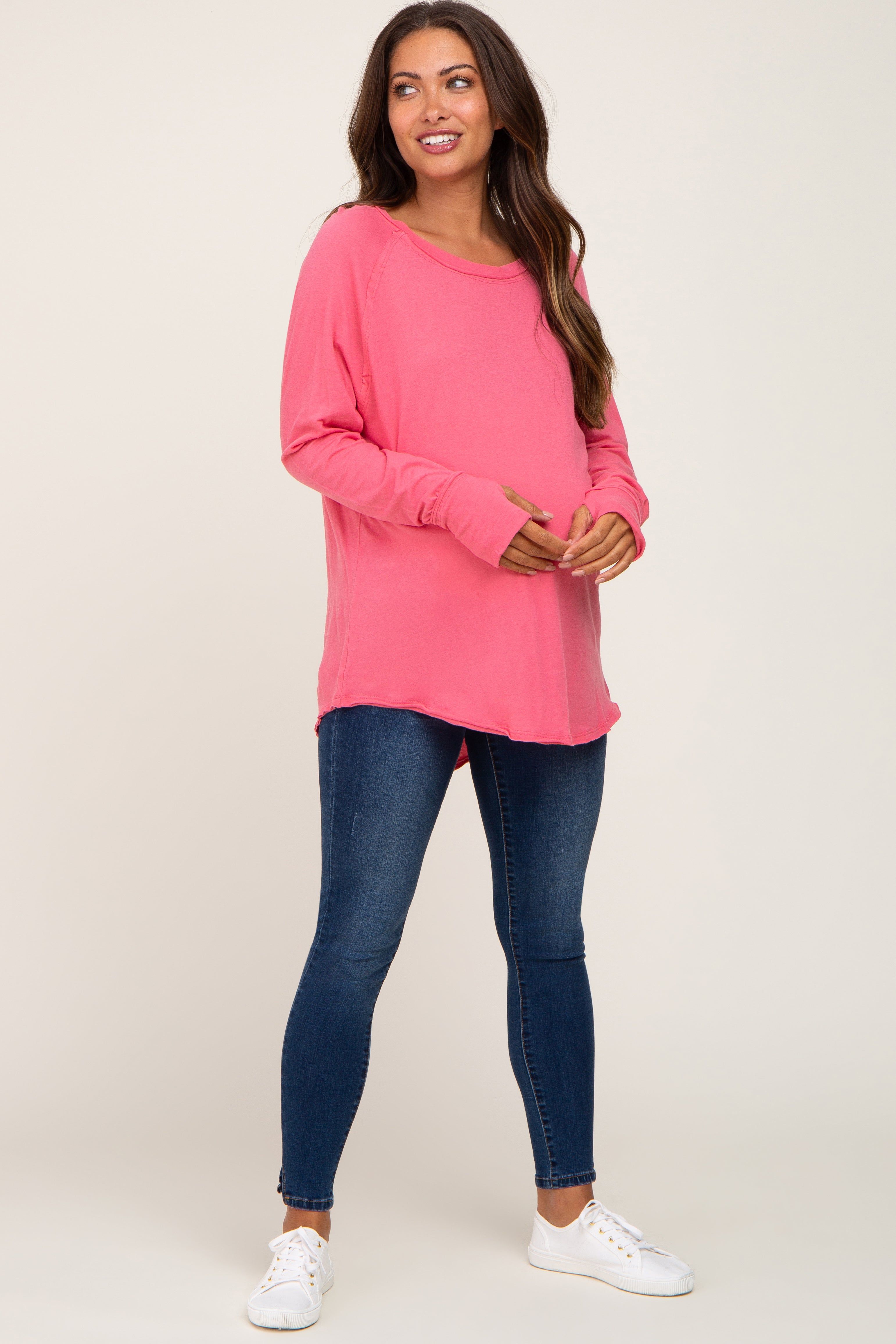 Fuchsia Distressed Seam Maternity Long Sleeve Top sold by Pinkblush product image thumbnail 4
