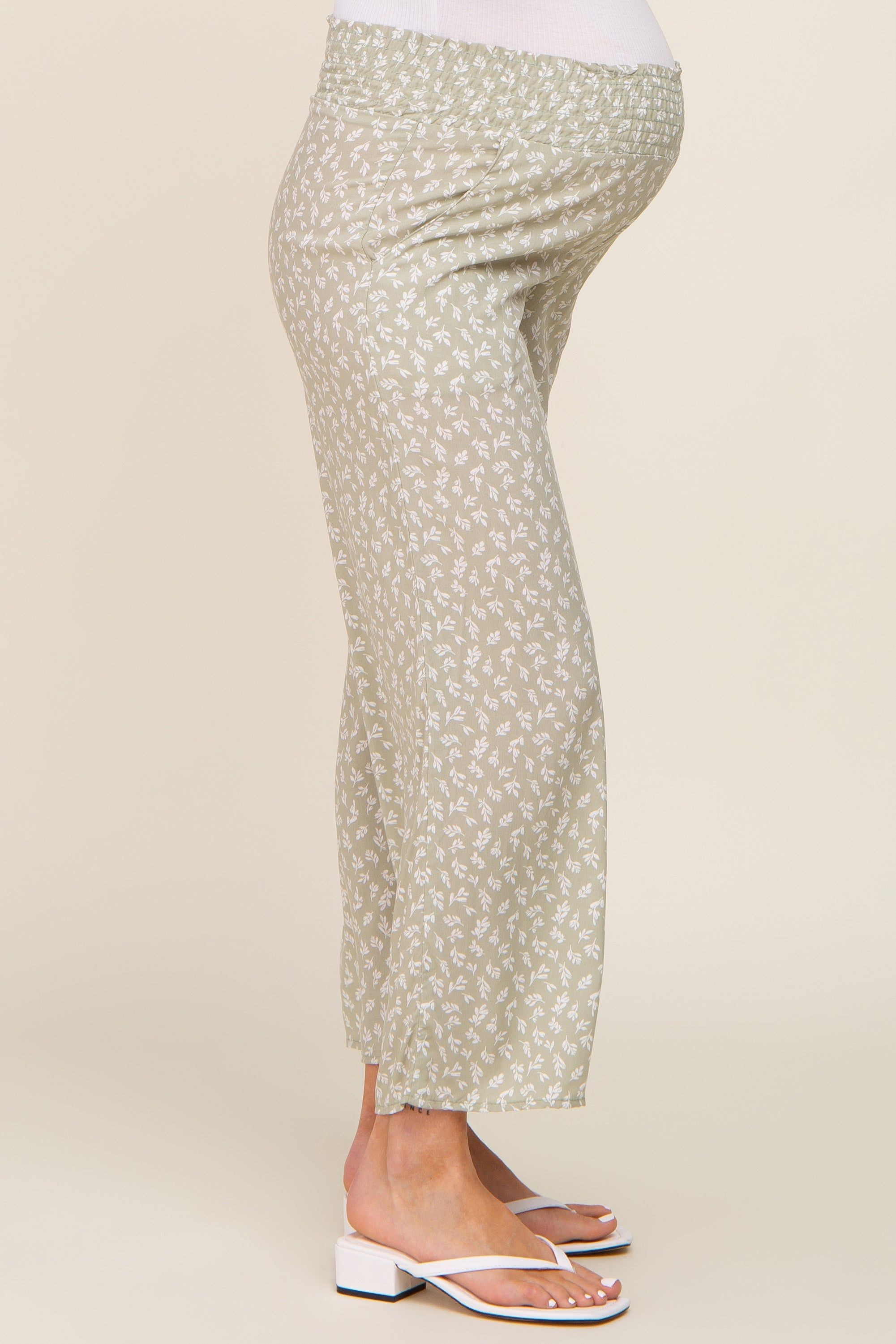 Mint Leaf Print Smocked Waist Maternity Pants sold by Pinkblush product image thumbnail 3