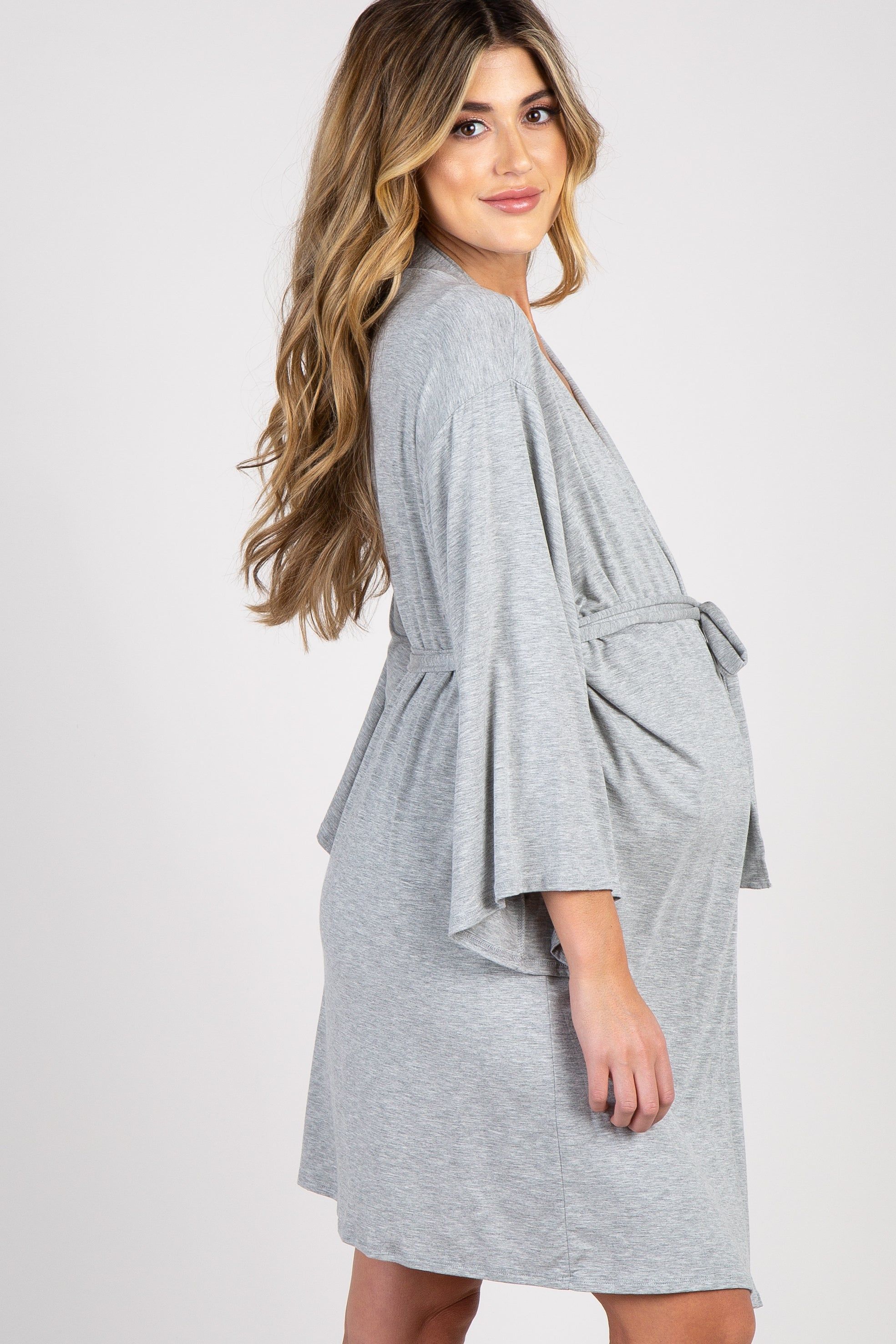 PinkBlush Heather Grey Delivery/Nursing Maternity Robe sold by Pinkblush product image thumbnail 3
