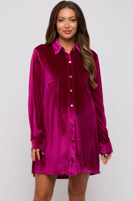 Magenta Velvet Button Down Maternity Dress sold by Pinkblush