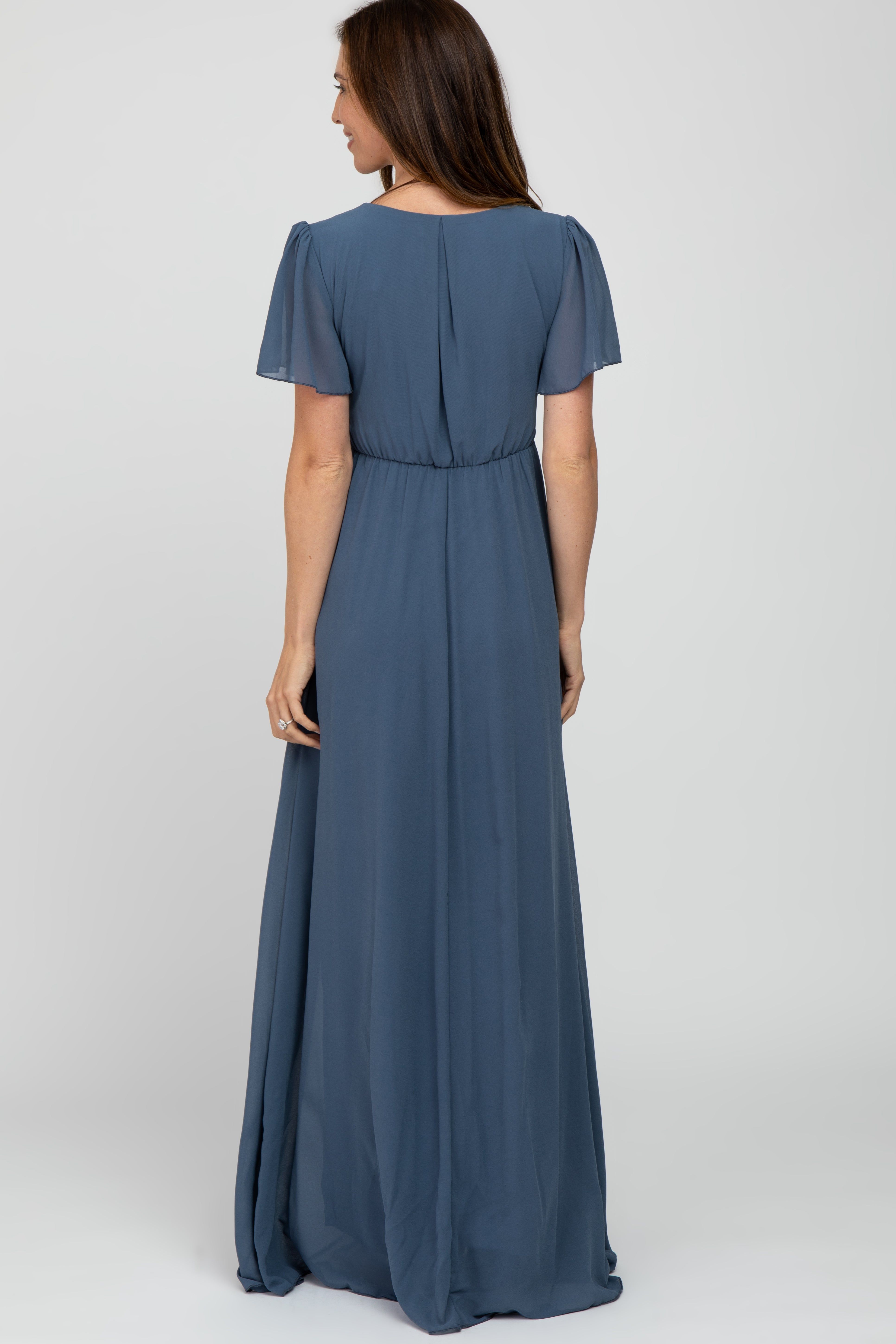 Blue Chiffon Short Sleeve Maxi Dress sold by Pinkblush product image thumbnail 3