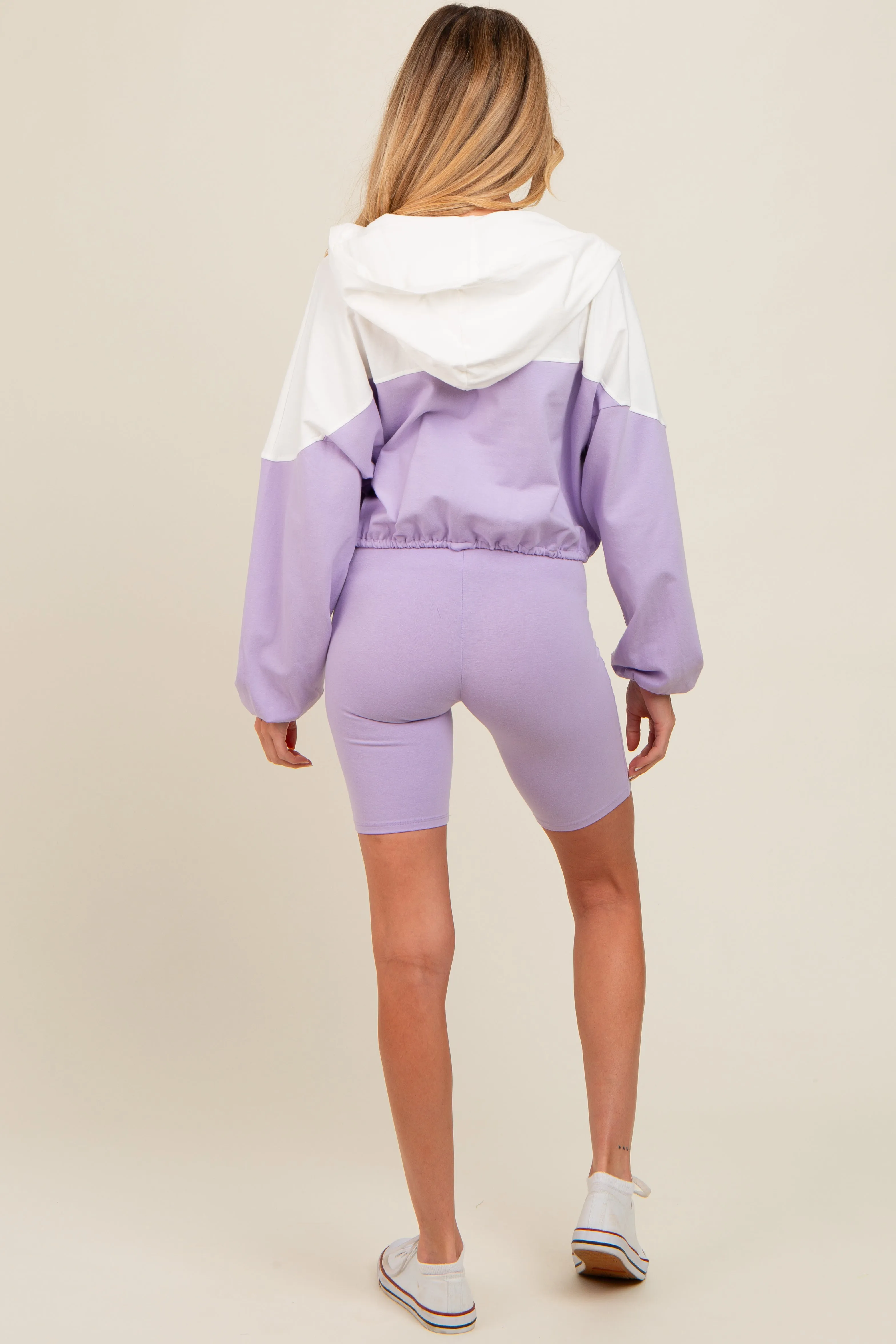 Lavender Colorblock Hoodie Shorts Maternity Set sold by Pinkblush product image thumbnail 3