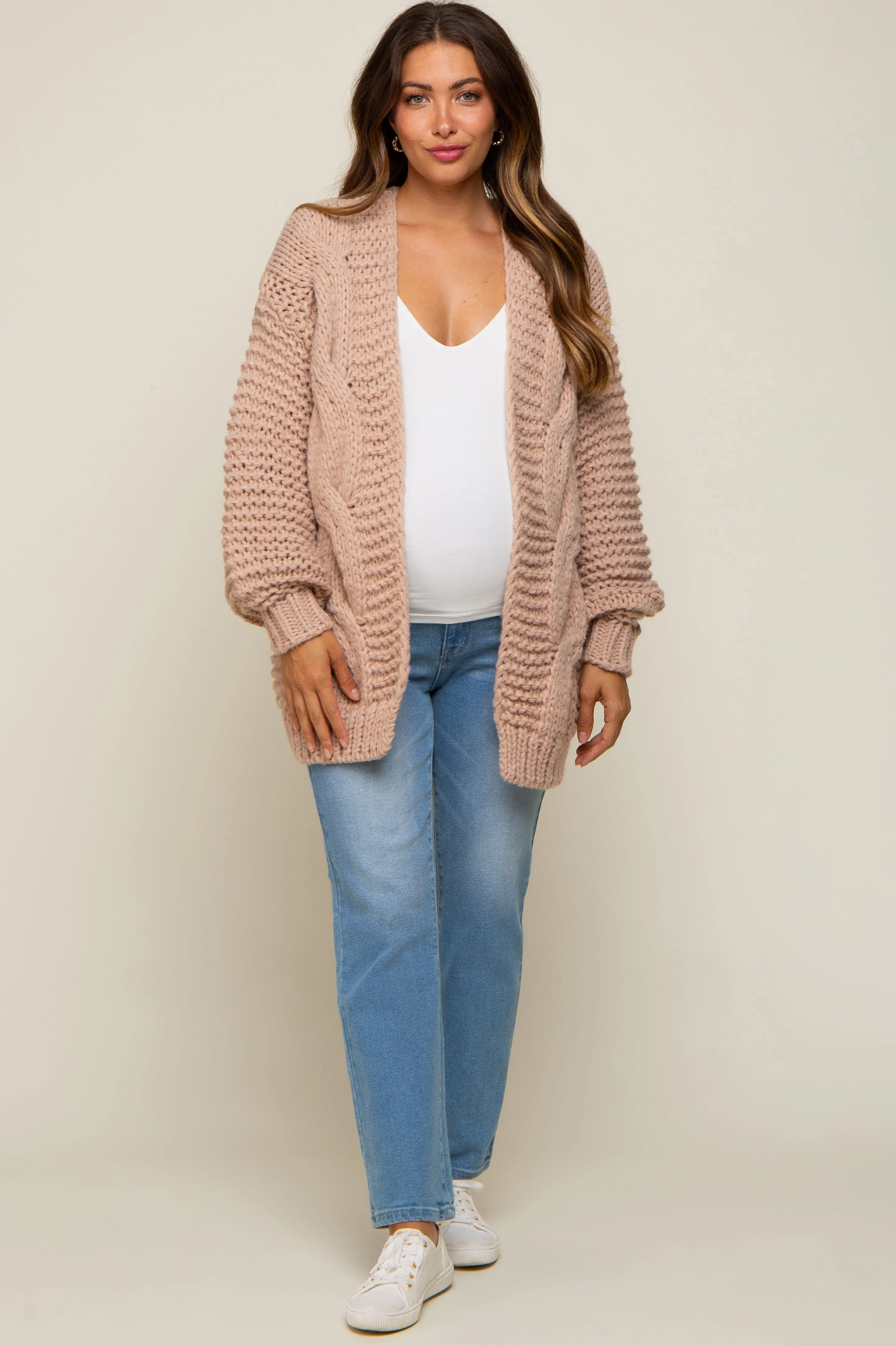 Beige Chunky Knit Maternity Cardigan sold by Pinkblush product image thumbnail 4