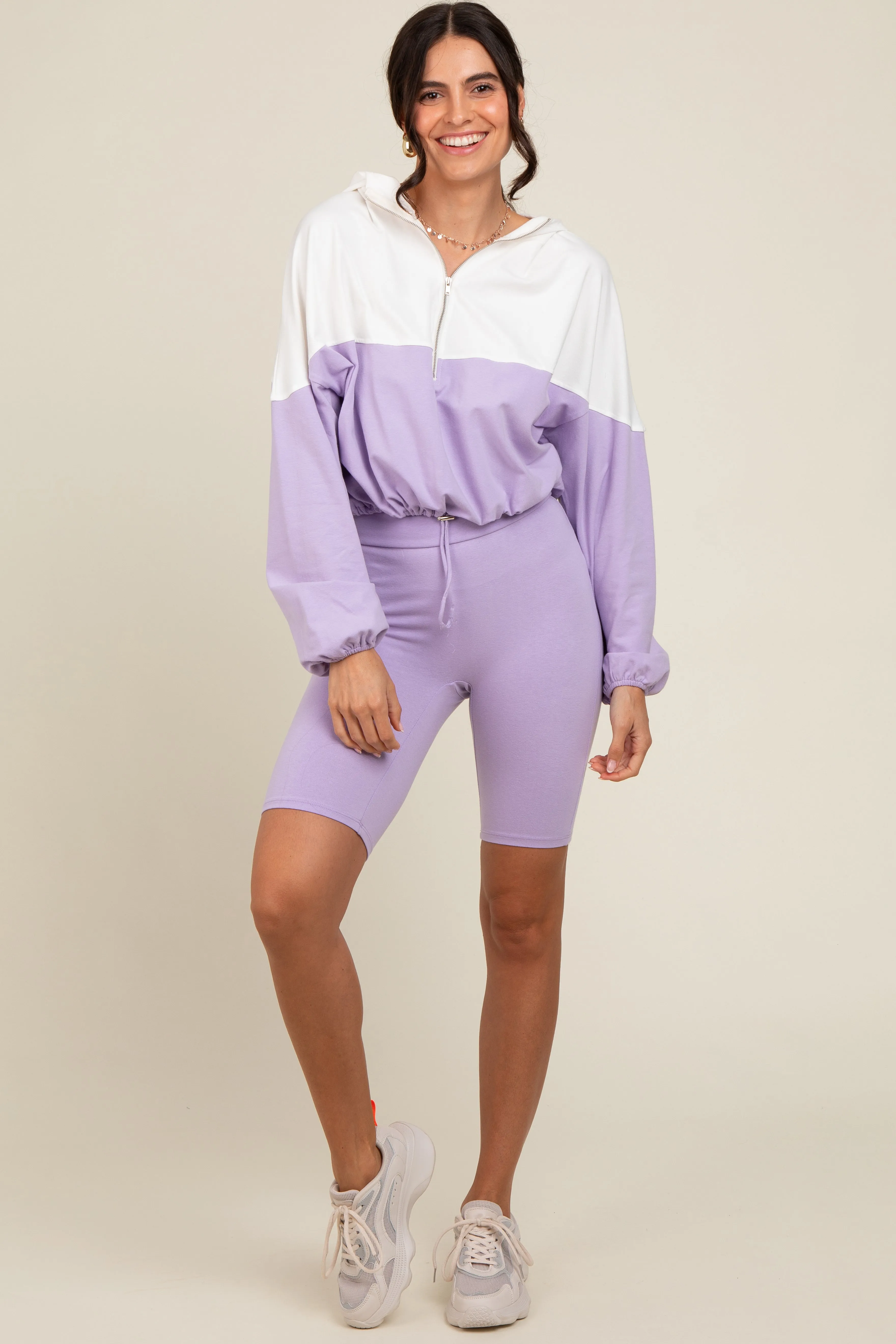 Lavender Colorblock Hoodie Shorts Maternity Set sold by Pinkblush product image thumbnail 4