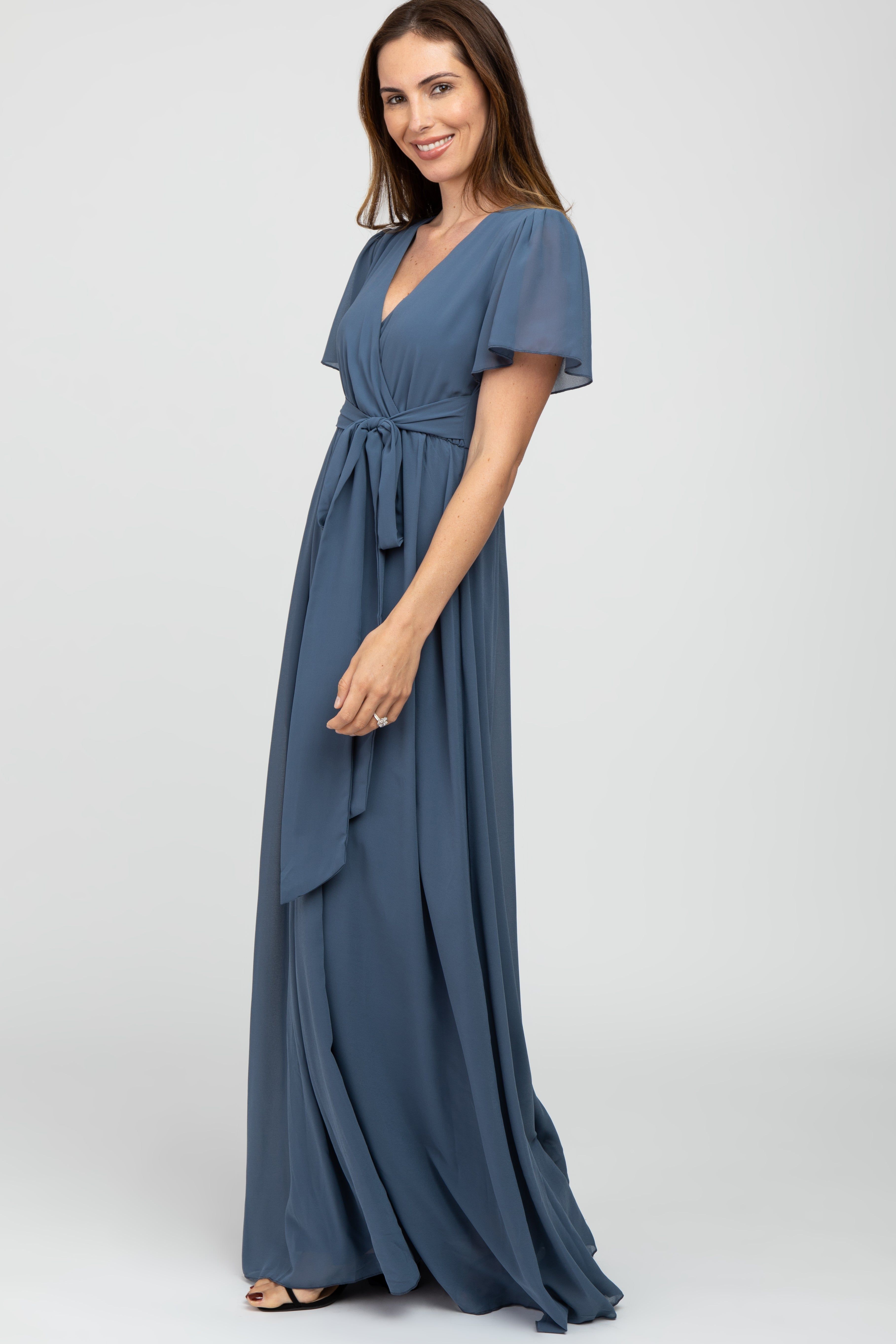 Blue Chiffon Short Sleeve Maxi Dress sold by Pinkblush product image thumbnail 2