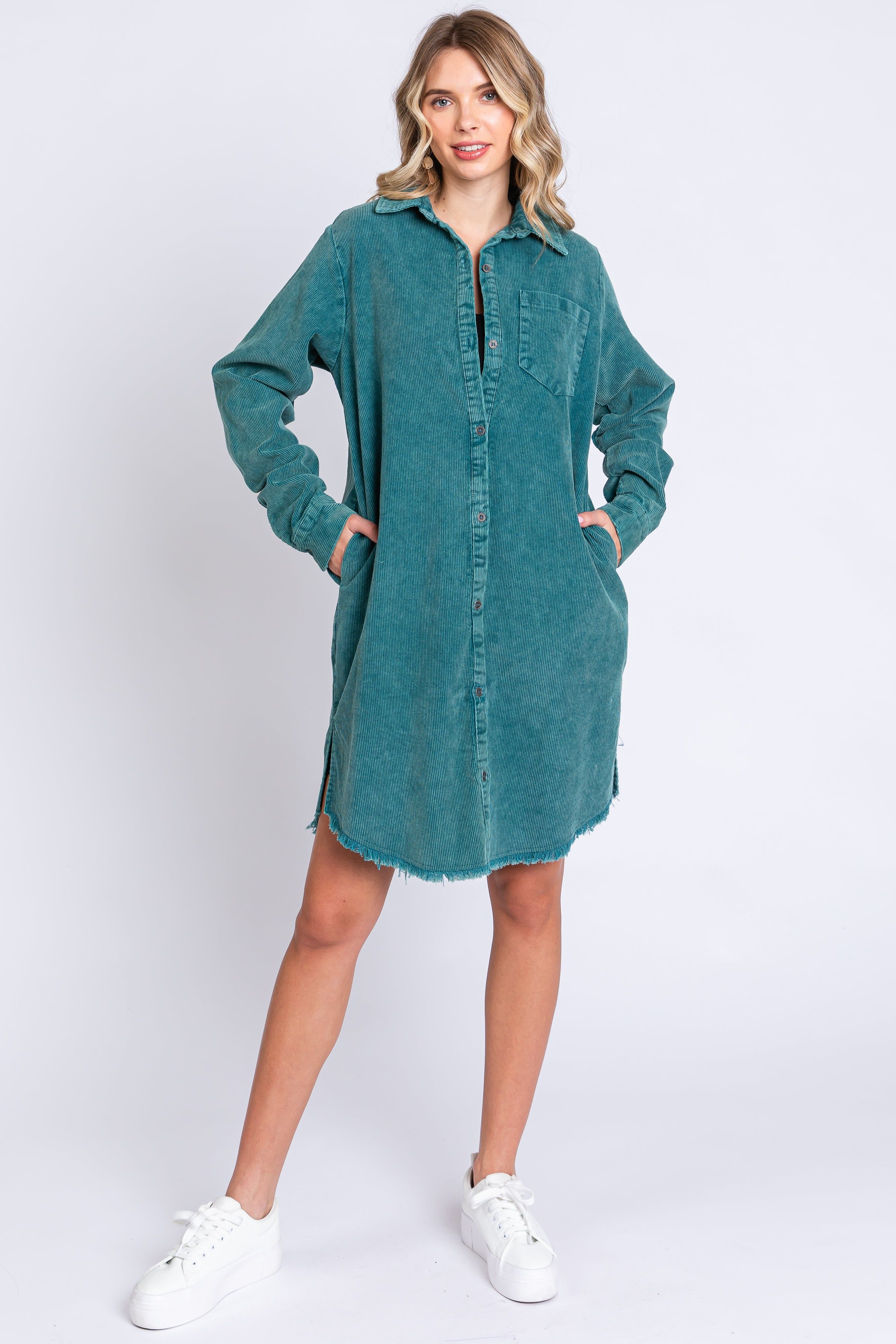 Jade Corduroy Button Down Collared Dress sold by Pinkblush