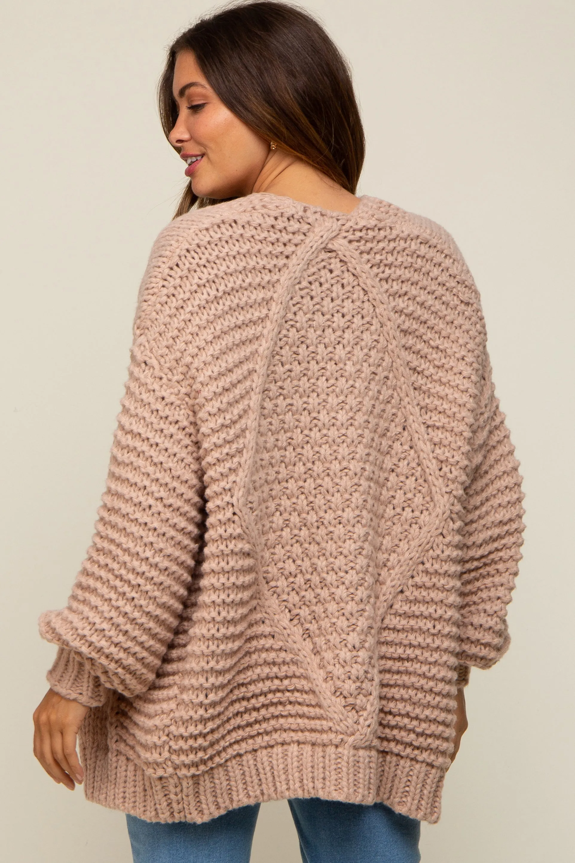 Beige Chunky Knit Maternity Cardigan sold by Pinkblush product image thumbnail 3
