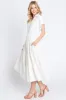 Off White Collar V Neck Cuffed Sleeve Tiered Midi Dress sold by Pinkblush