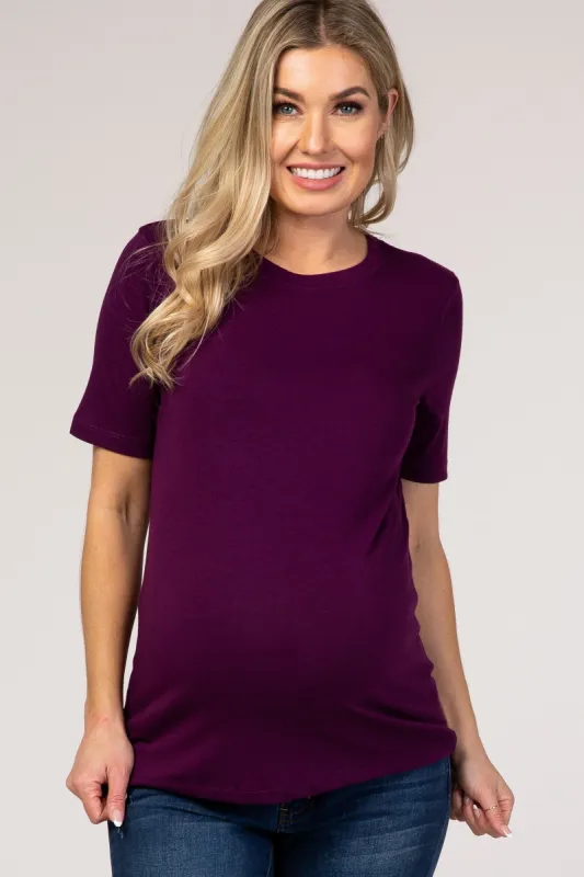 Plum Crew Neck Short Sleeve Maternity Top sold by Pinkblush