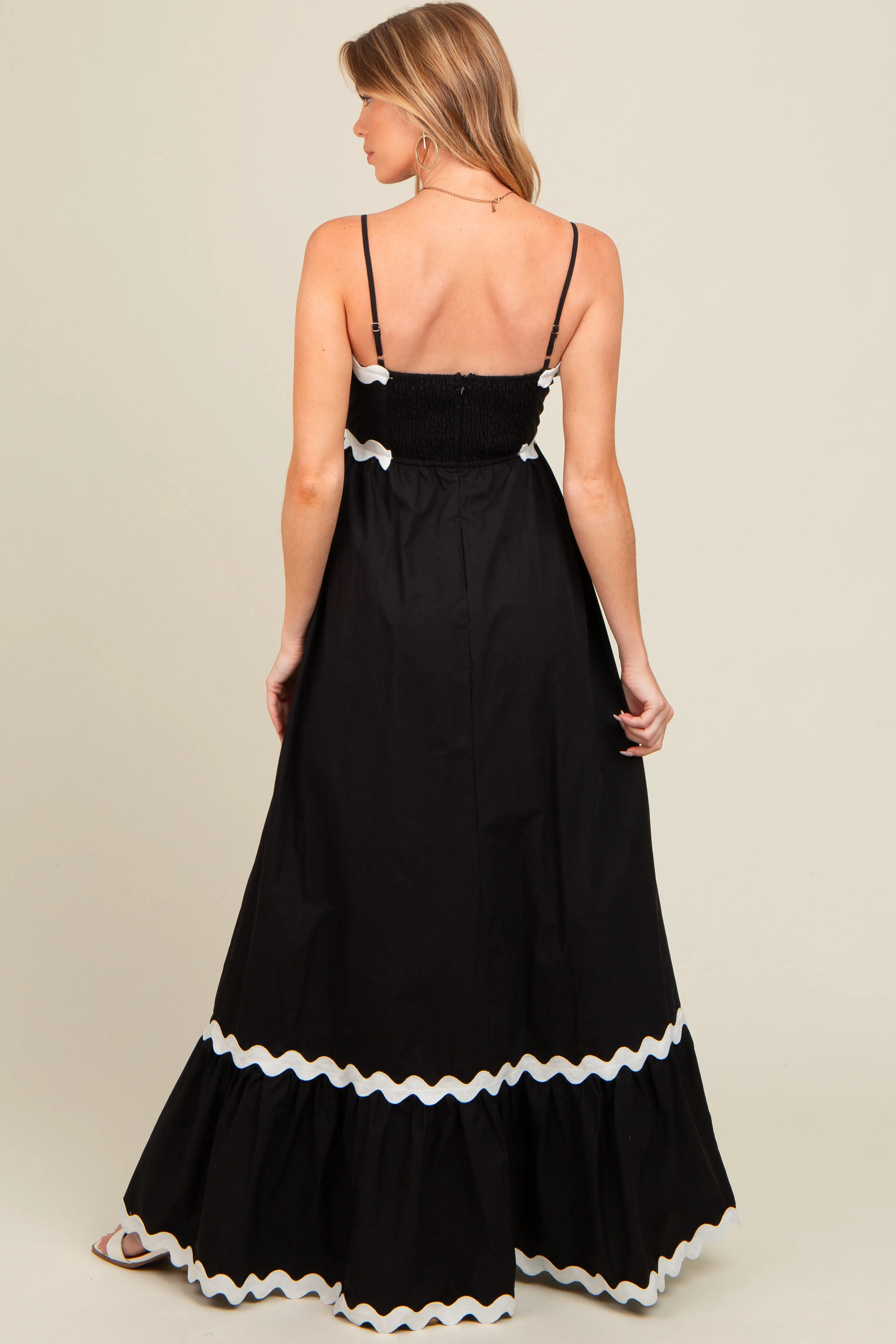 Black Contrast Wavy Trim Maternity Maxi Dress sold by Pinkblush product image thumbnail 3