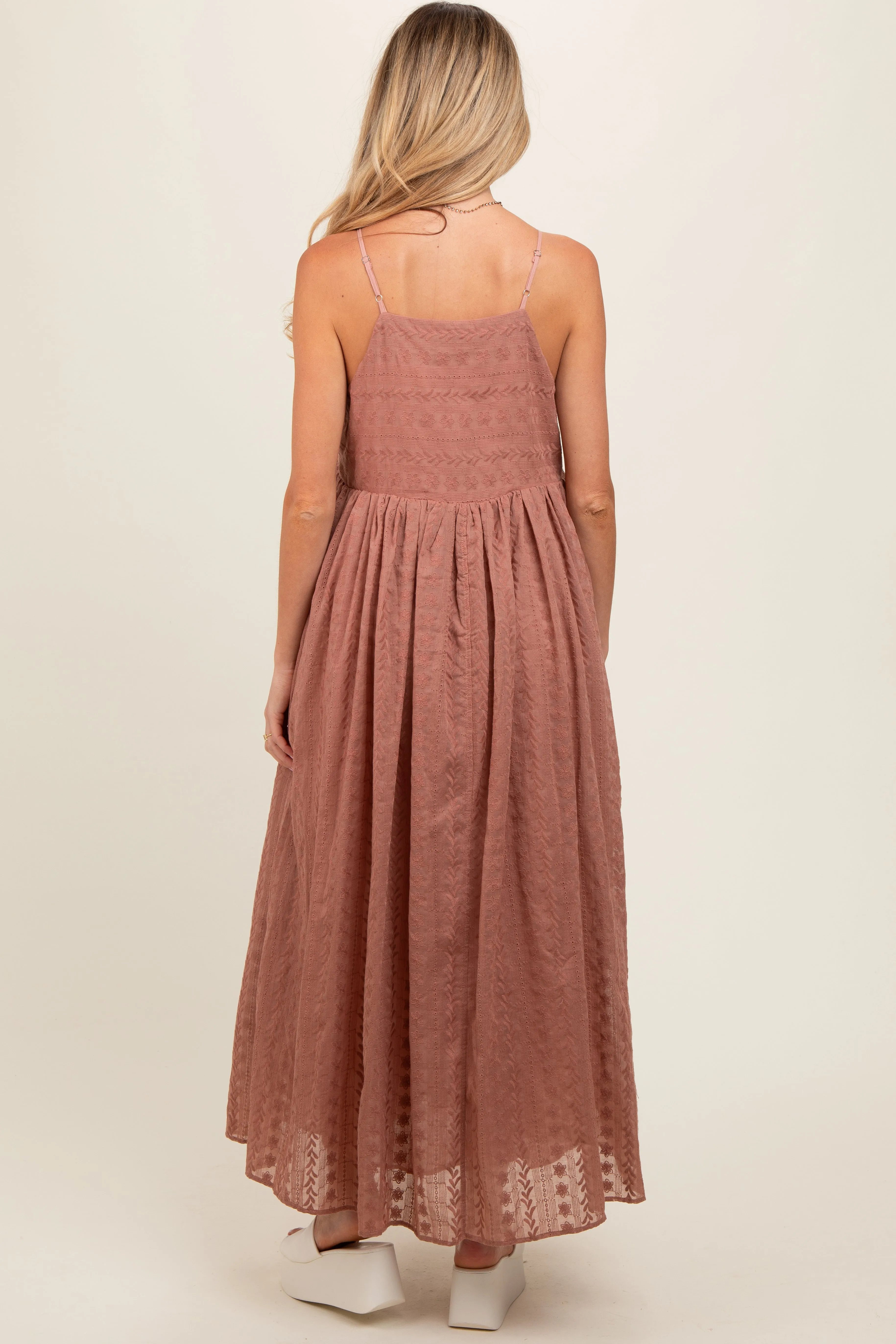 Mocha Embroidered Tassel Tie Maternity Maxi Dress sold by Pinkblush product image thumbnail 2