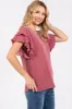 Burgundy Ruffle Sleeve Ribbed Top sold by Pinkblush