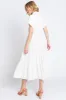 Off White Collar V Neck Cuffed Sleeve Tiered Midi Dress sold by Pinkblush