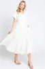 Off White Collar V Neck Cuffed Sleeve Tiered Midi Dress sold by Pinkblush