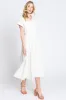 Off White Collar V Neck Cuffed Sleeve Tiered Midi Dress sold by Pinkblush