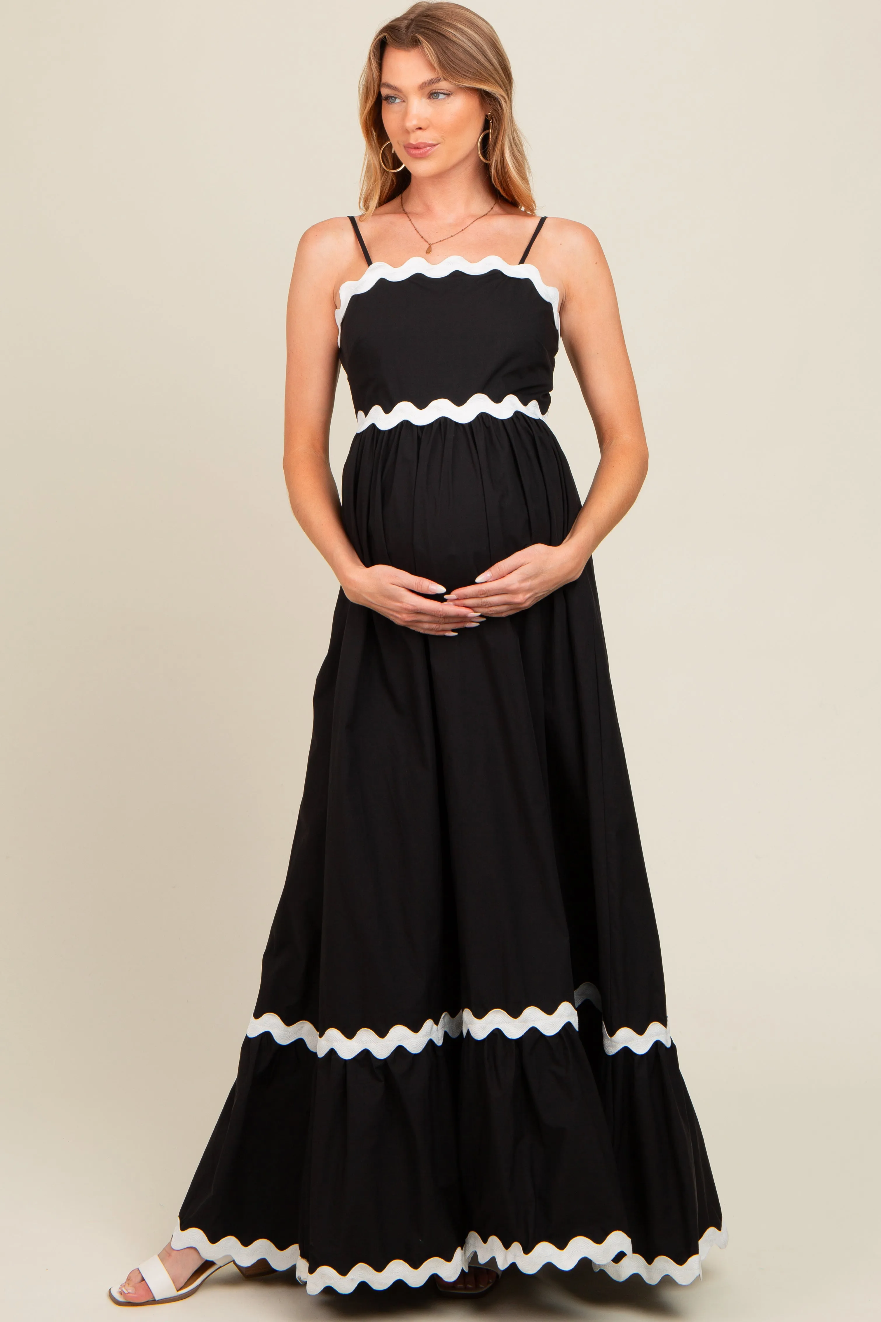Black Contrast Wavy Trim Maternity Maxi Dress sold by Pinkblush product image thumbnail 2