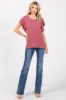 Burgundy Ruffle Sleeve Ribbed Top sold by Pinkblush