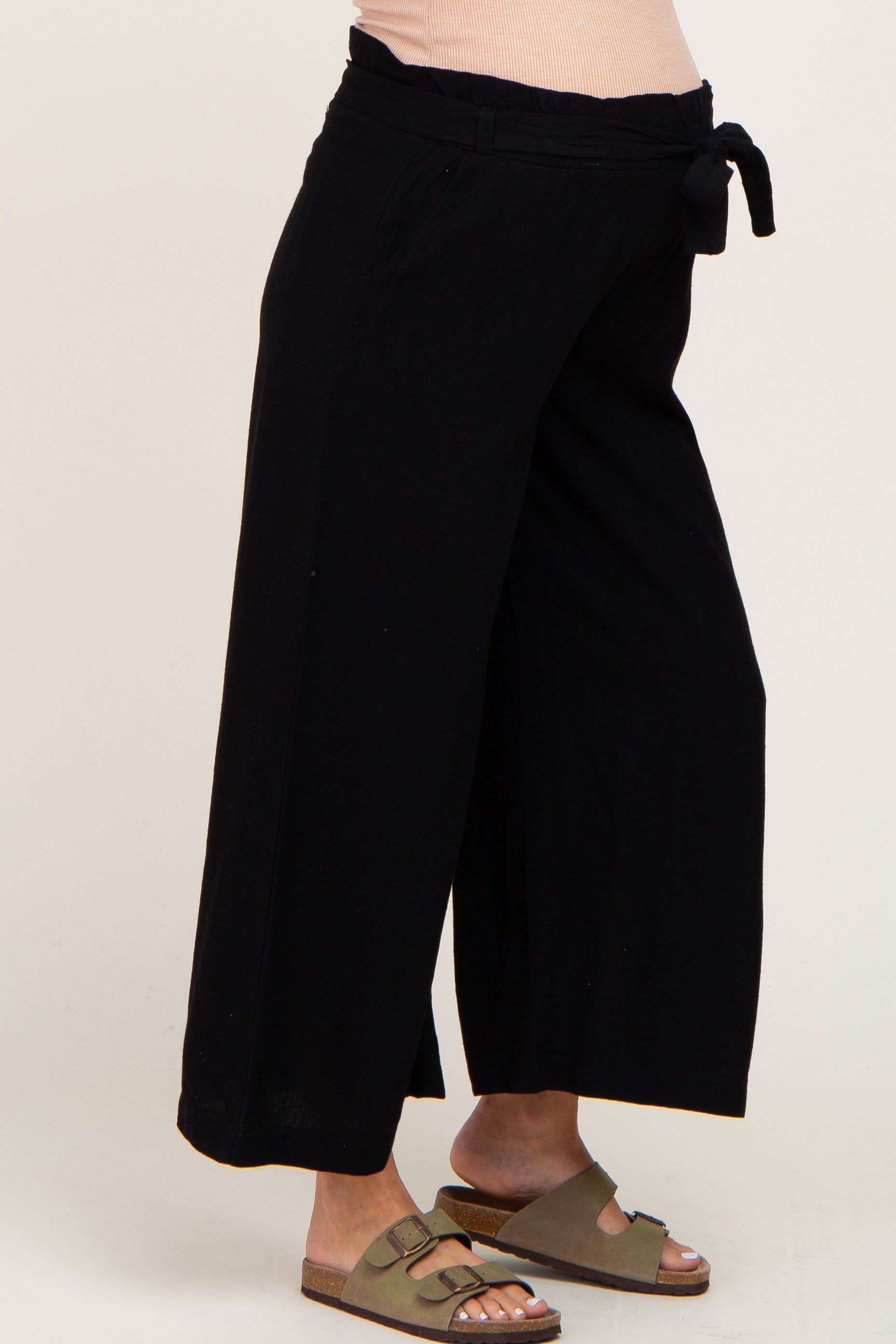 Black Paper Bag Wide Leg Maternity Pants sold by Pinkblush product image thumbnail 3