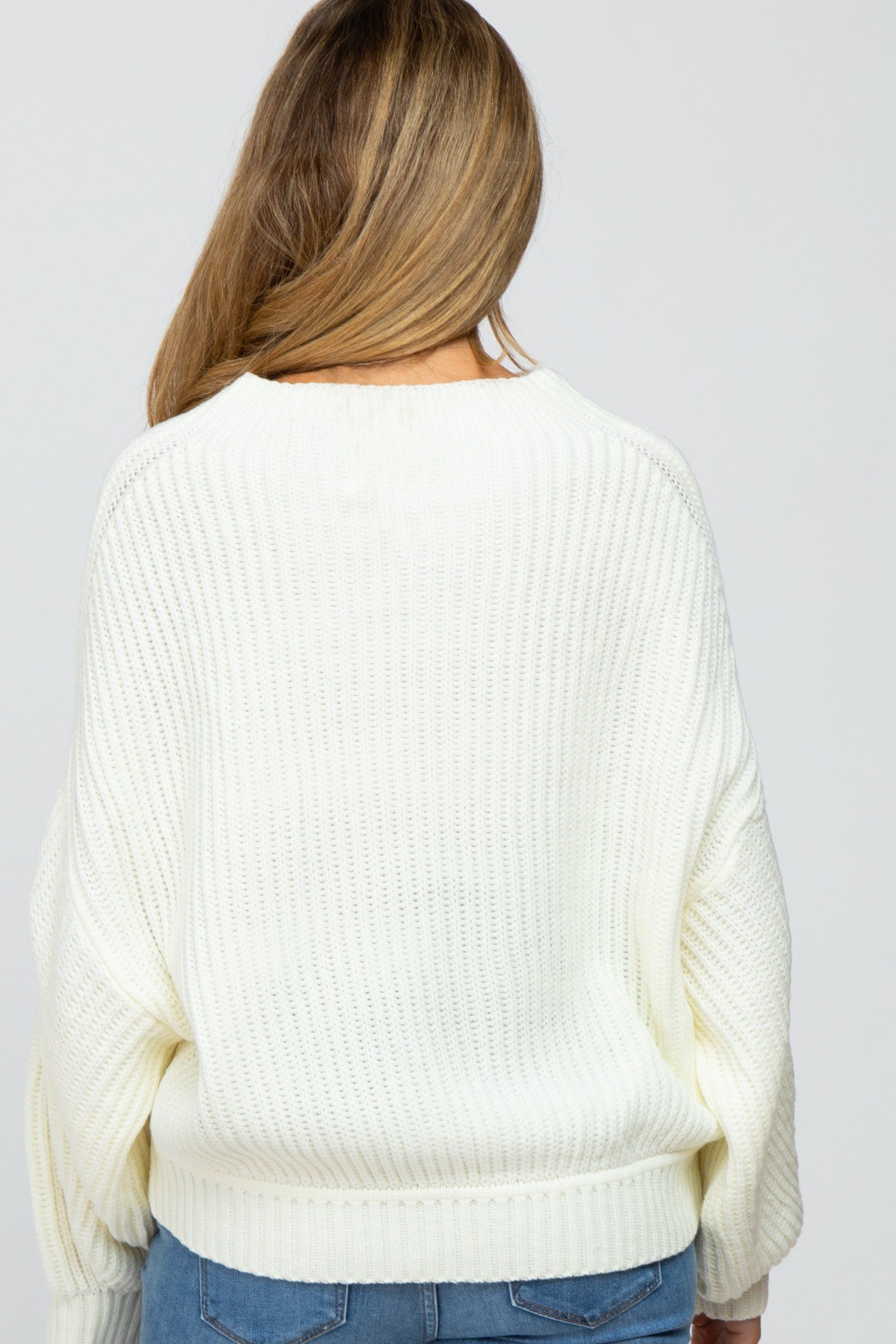 Cream Mock Neck Puff Sleeve Maternity Sweater sold by Pinkblush product image thumbnail 3